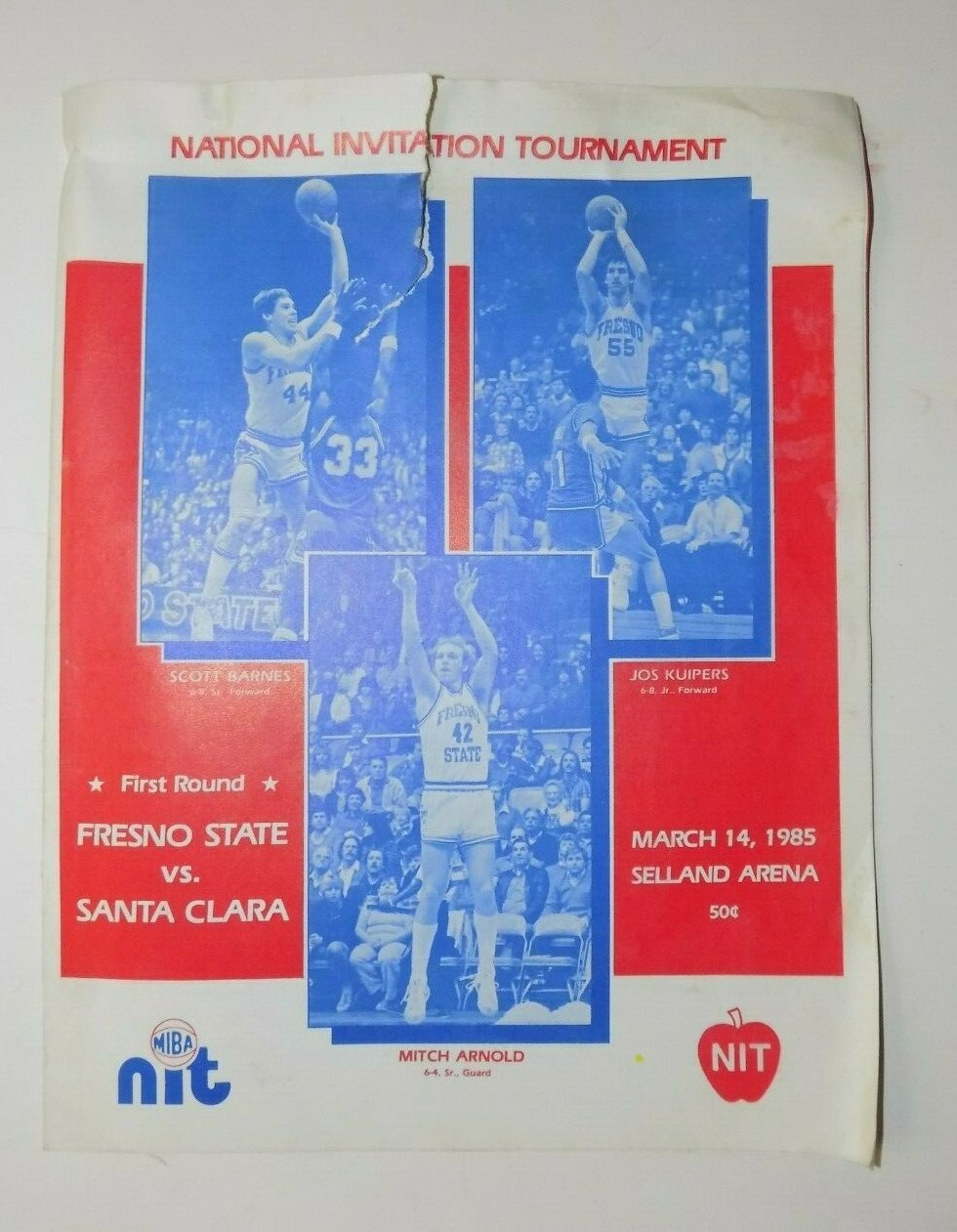 Vintage 1985 FRESNO STATE BULLDOGS vs Santa Clara Basketball NIT Program 1st Rd