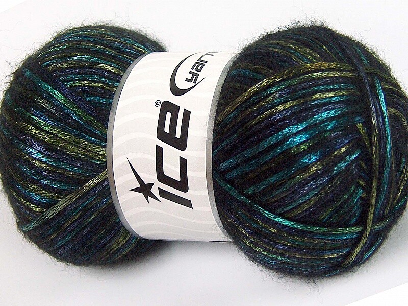 Glam Universe Ice #64598 Sage Olive Navy Turquoise Teal 100gr Shiny Fuzzy Yarn