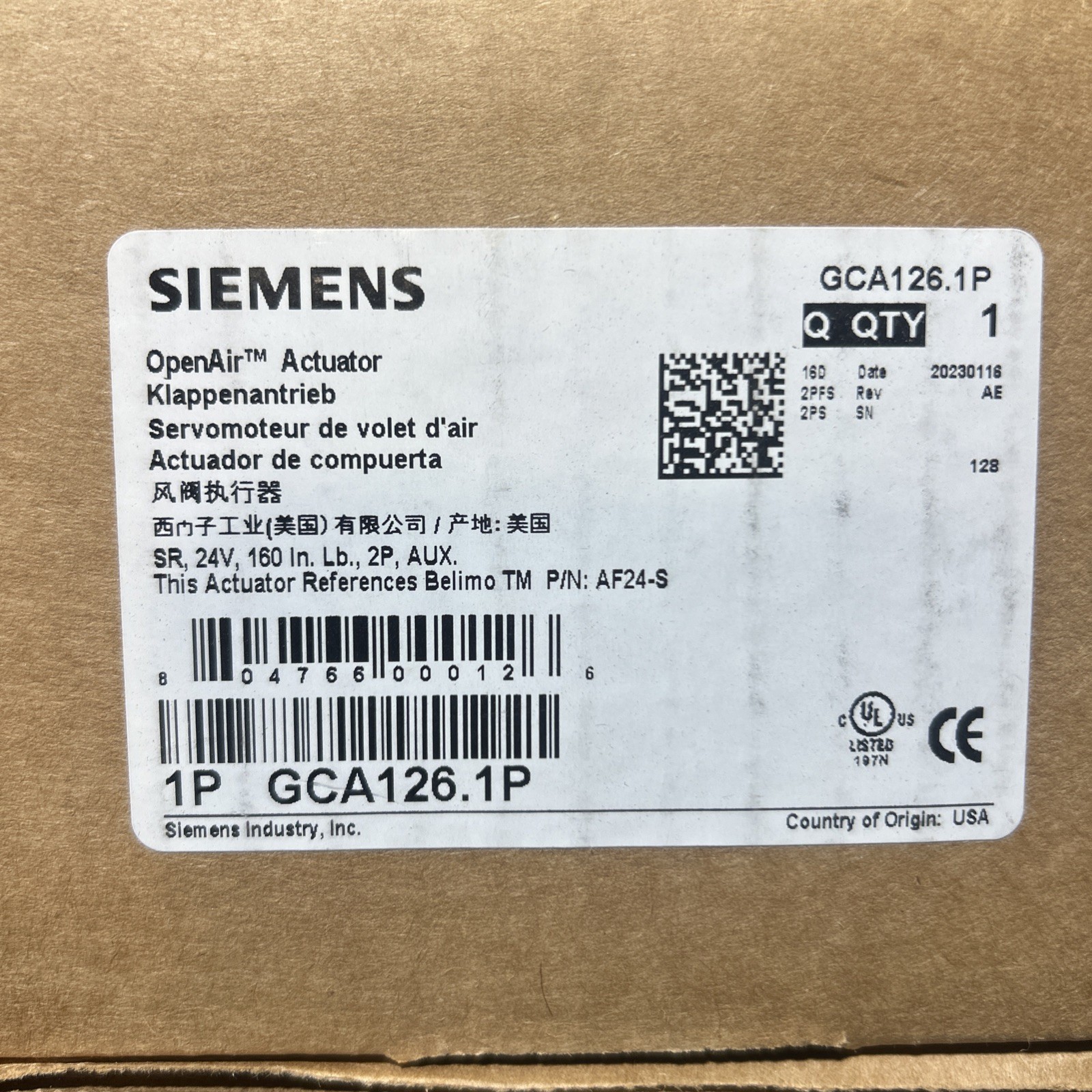 Siemens GCA126.1P Actuator NEW!
