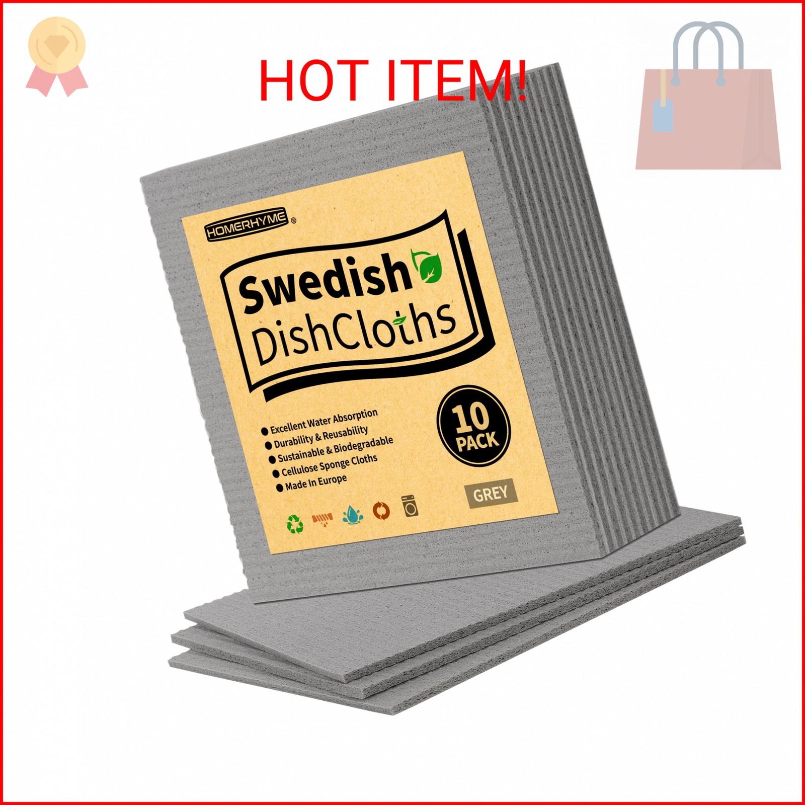 HOMERHYME Swedish Dishcloths, 10 Pack Absorbent Dish Towels for Kitchen, Multipu