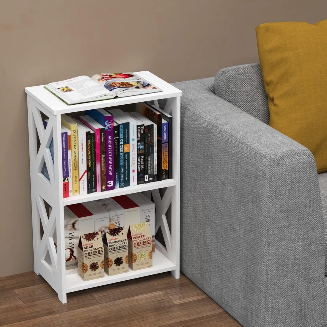 End Table 3 Tier 2 Shelf Small Bookshelf Bookcase Display Rack for Home White
