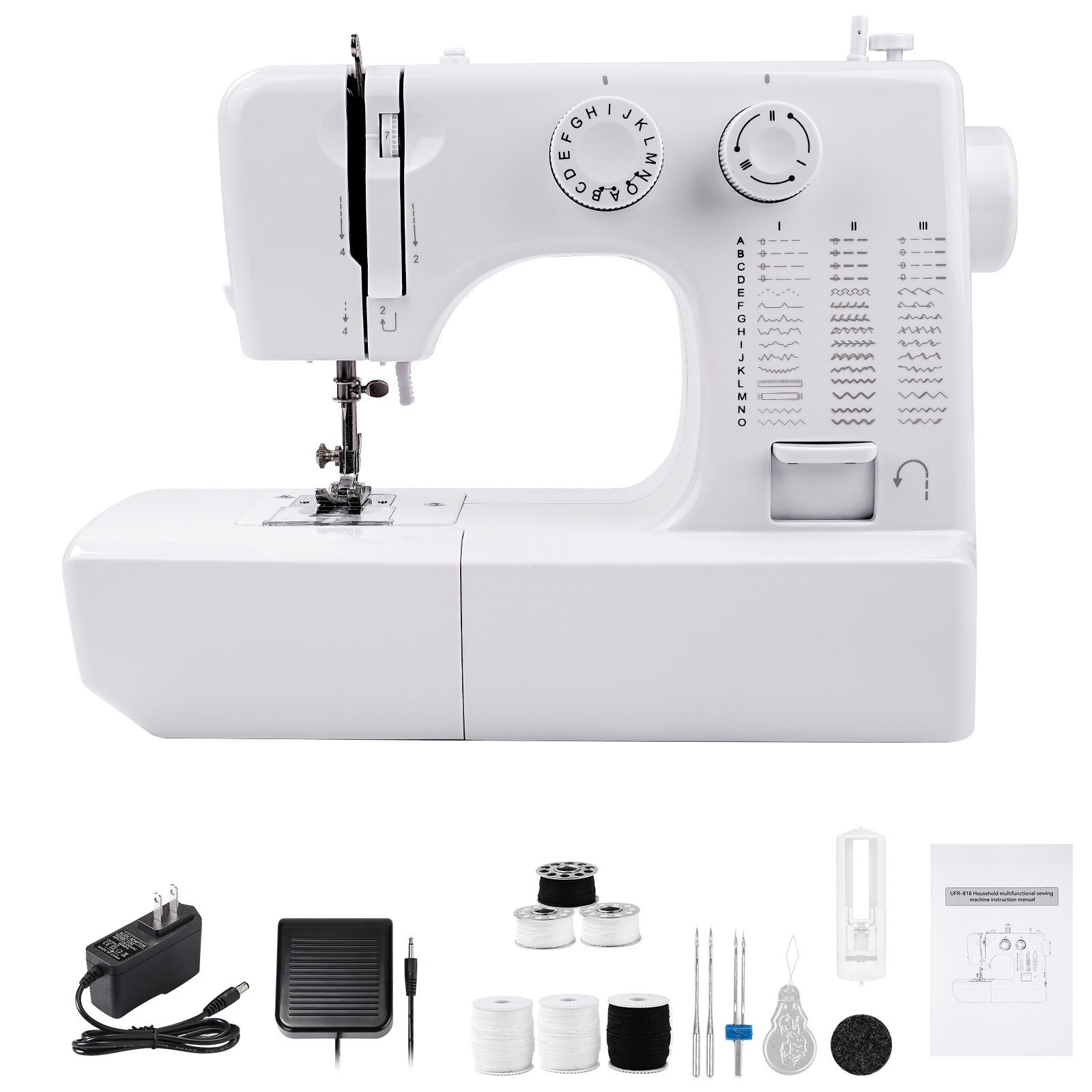 818 Household Sewing Machine 45 Stitches Free Arm Double Needle w/ Pedal US Plug