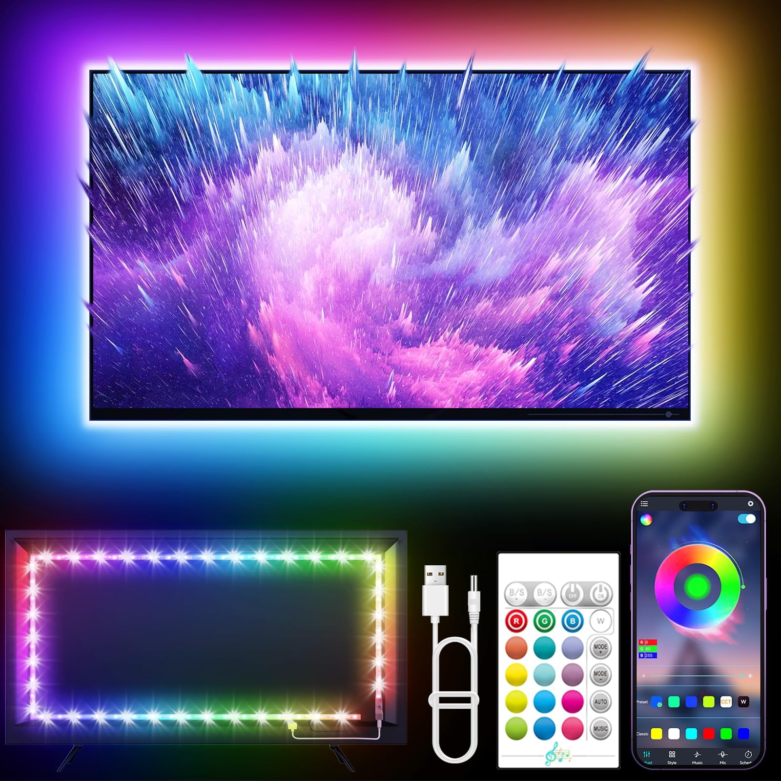 LED Lights for TV, 16.4ft LED Lights for 45-75 Inch TVs, RGB TV Backlight Beh...