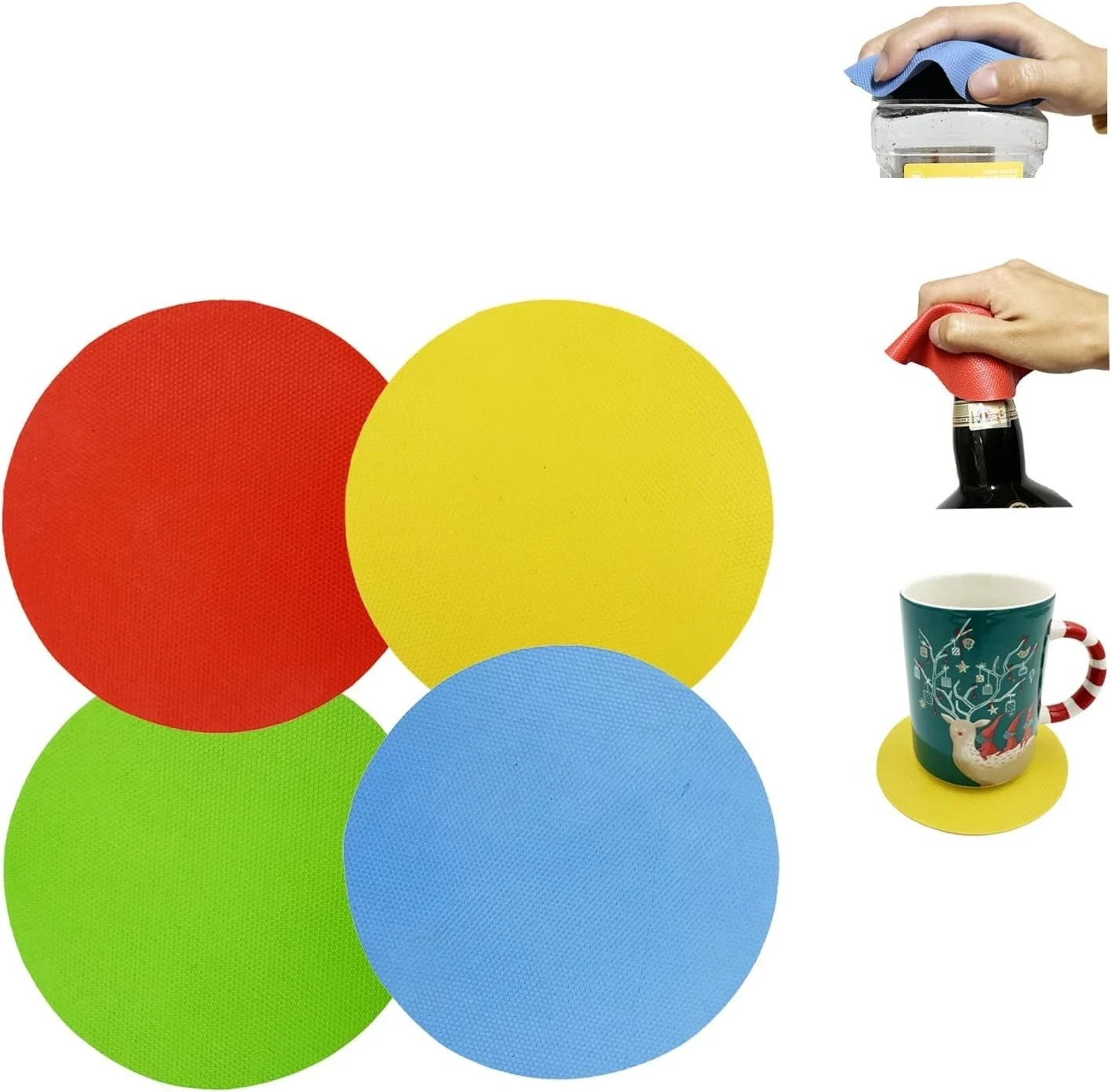 4 Pack Rubber Jar Lid Opener Gripper Pads for Weak Hands Seniors Kitchen - NEW