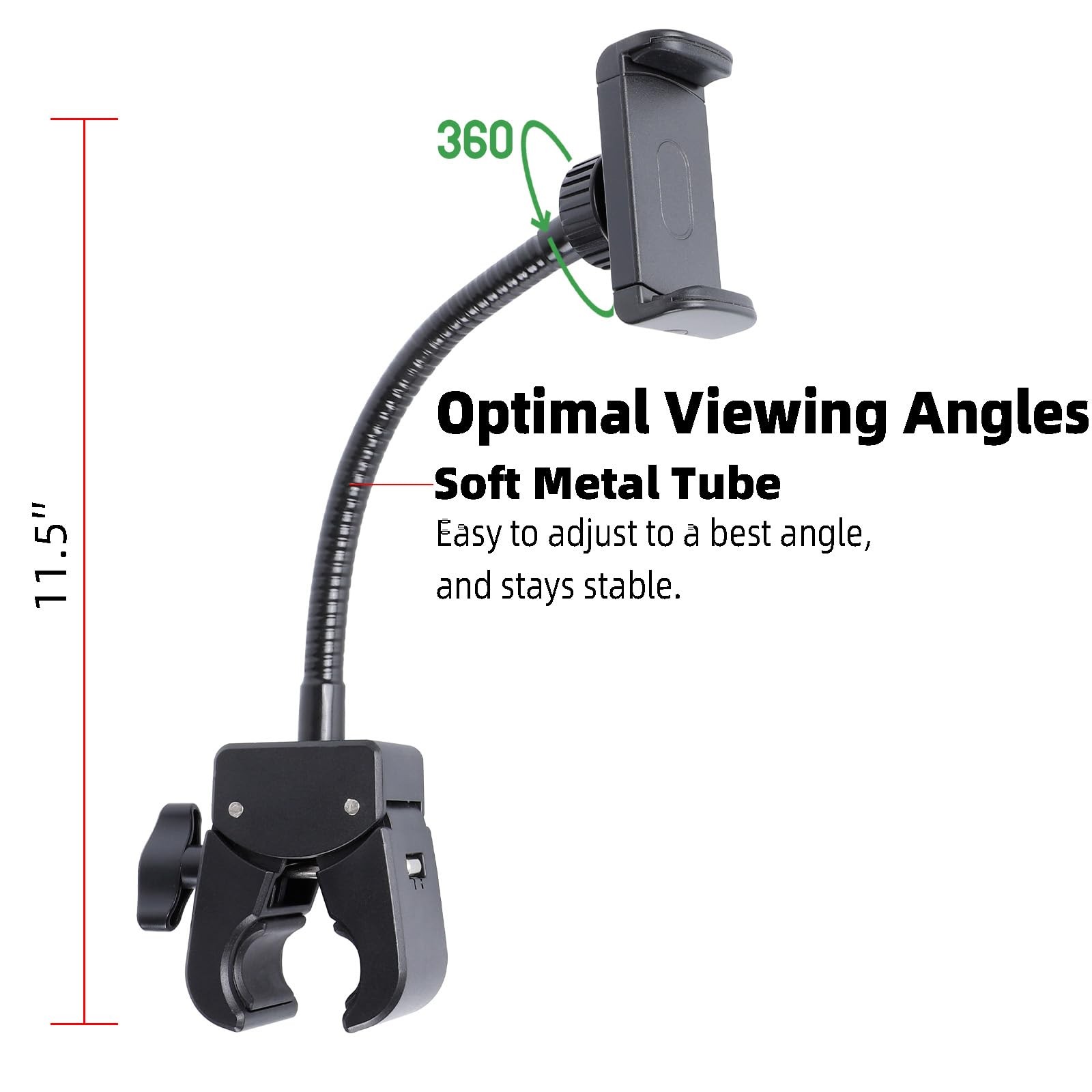 Mic Stand Phone Holder, Flexible Phone Mount with 7.9" Removable Gooseneck for M