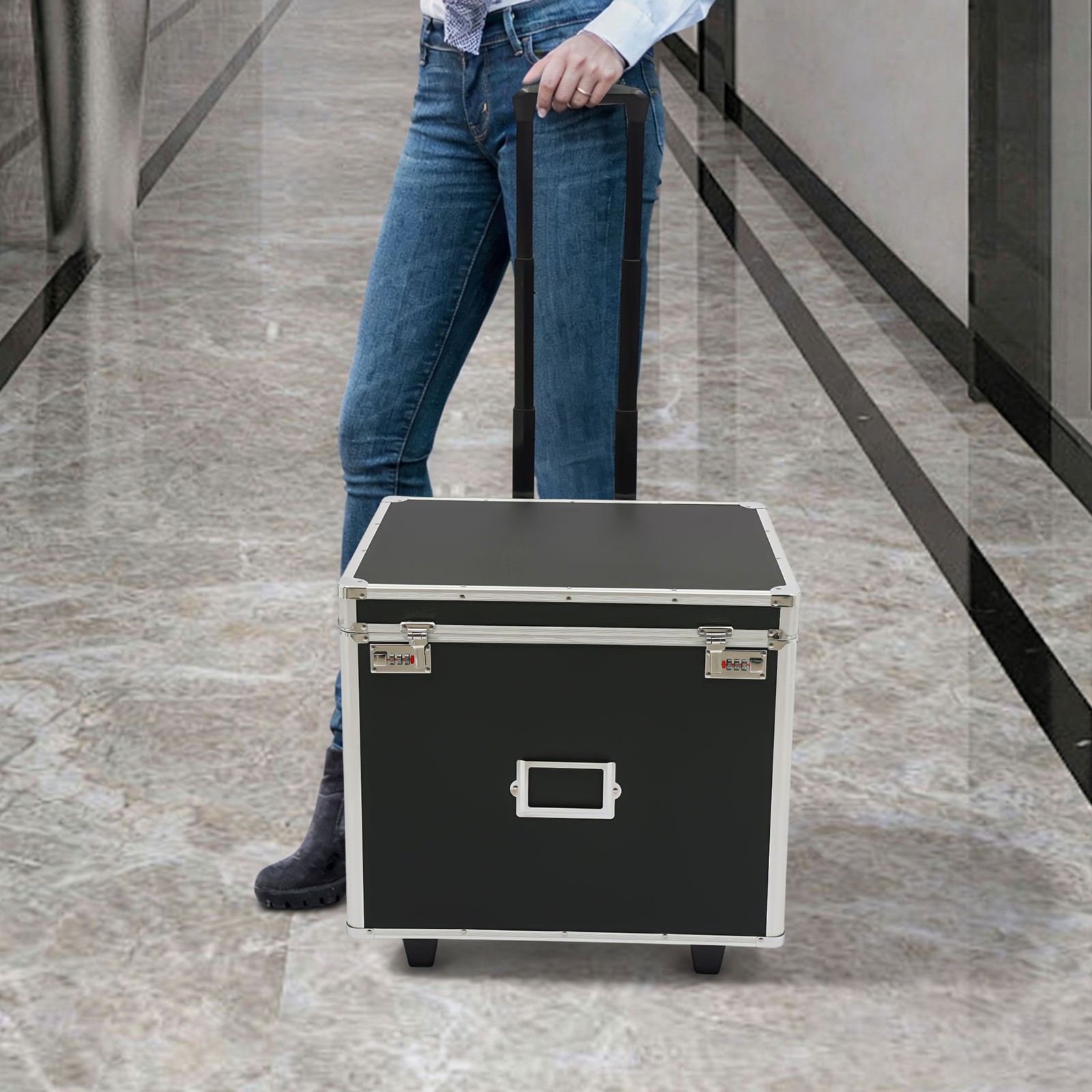 Aluminum Alloy File Lock Box, Hand pull File Case Locking Mobile Business Box
