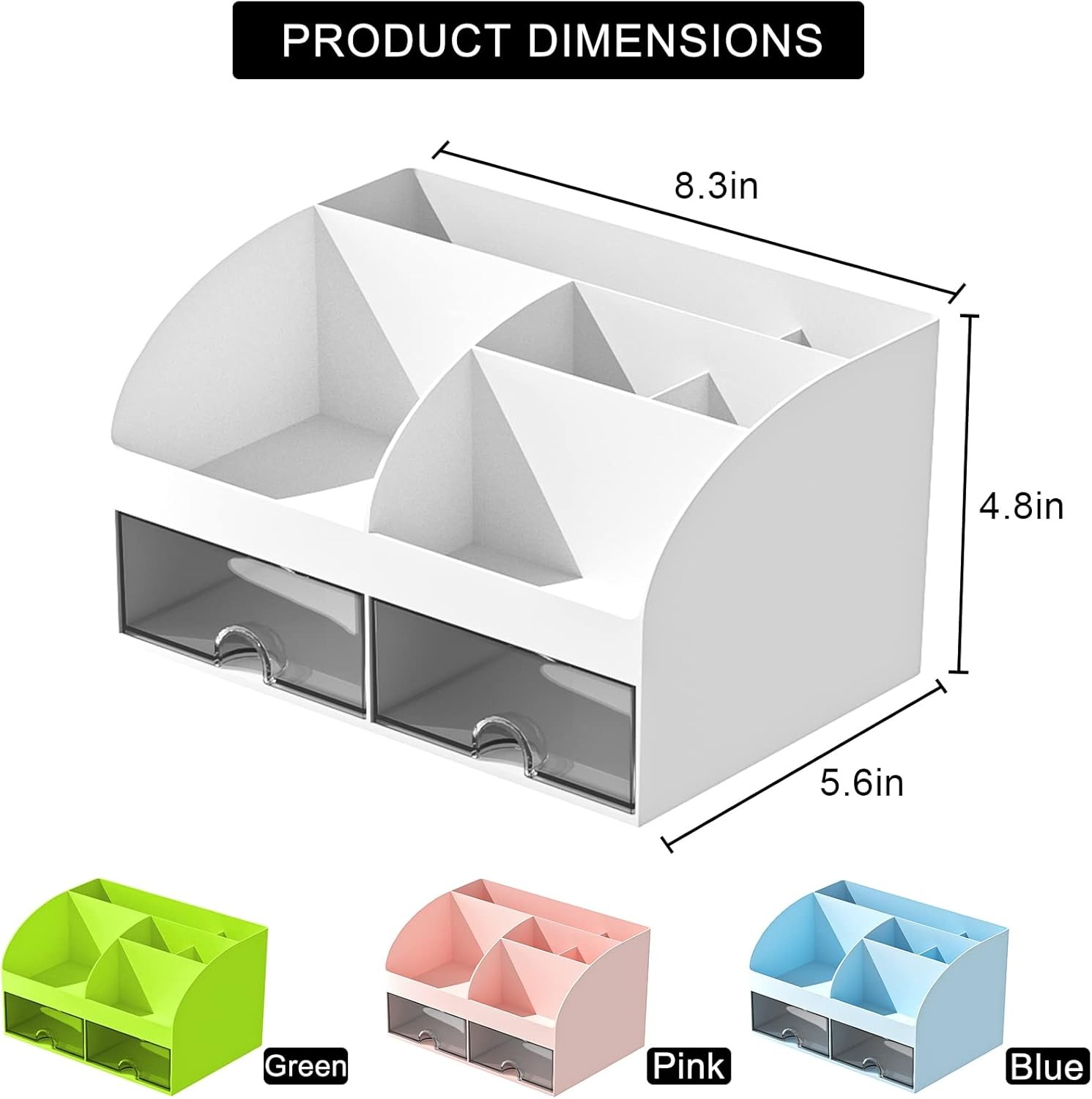 Desk Organizer with 6 Compartments and 2 Drawers, Plastic Makeup Organizer, Pen
