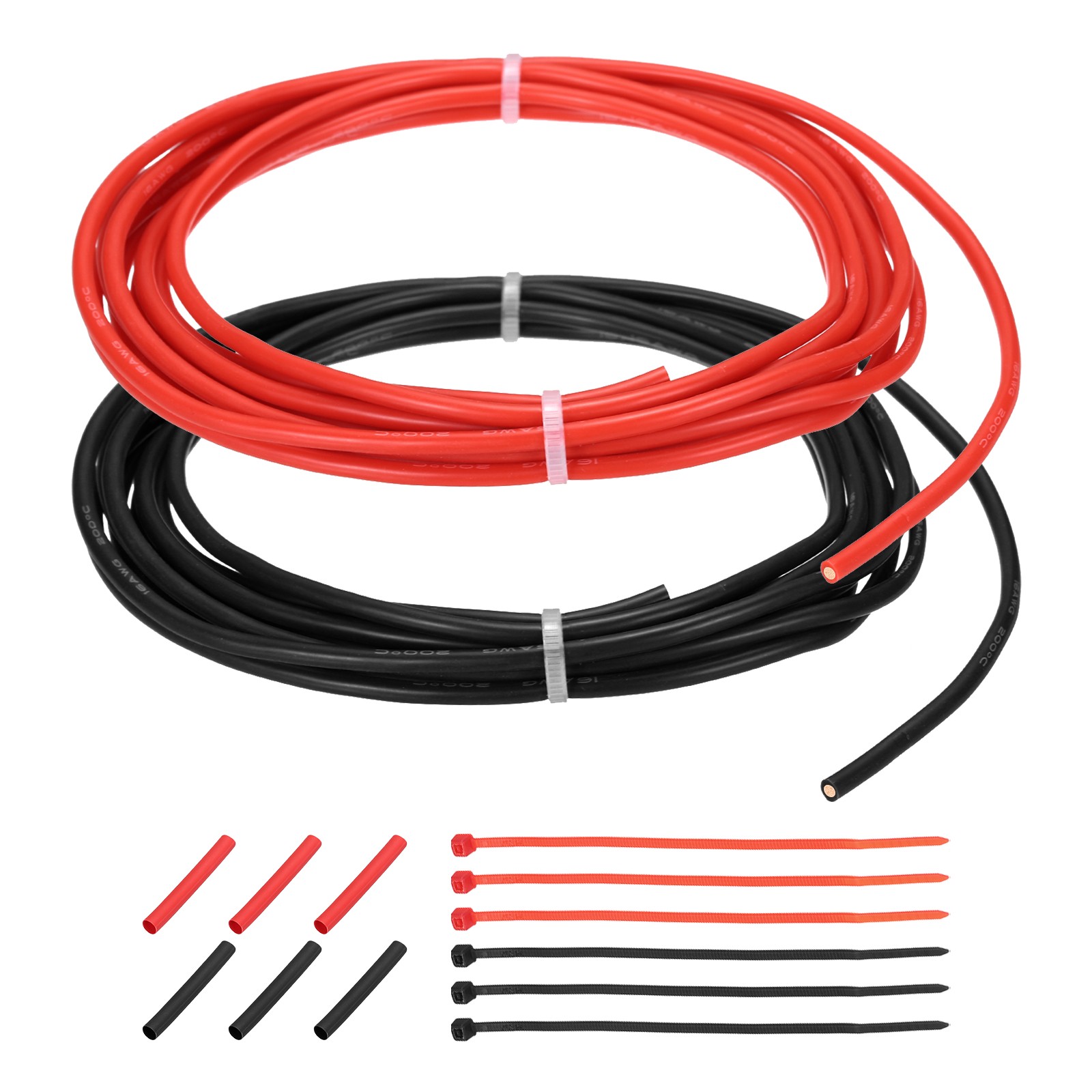 Silicone Electrical Wire, 16 Gauge 10ft with Heat Shrink Tubing & Cable Ties