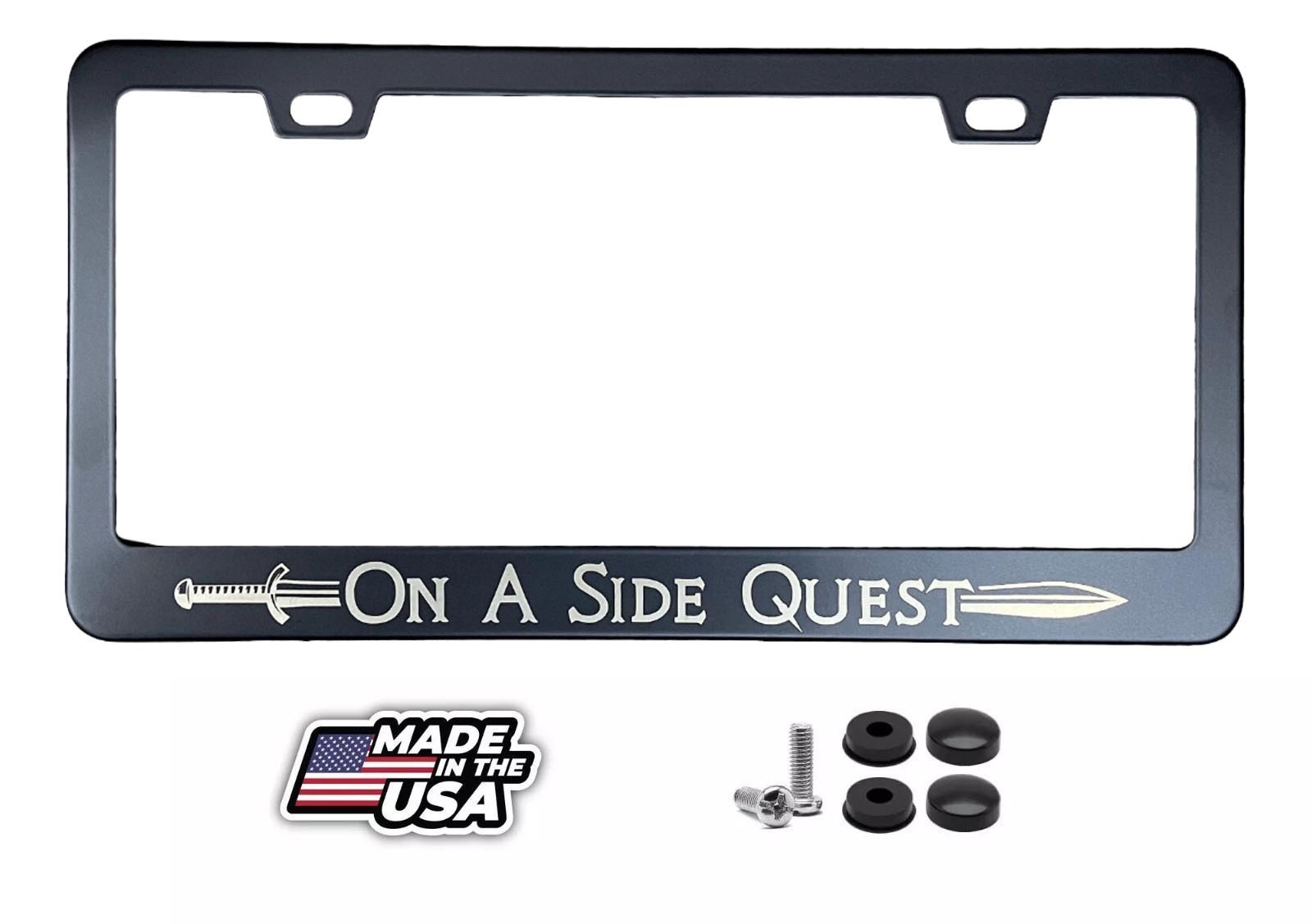 On A Side Quest Role playing Tabletop gaming Inspired METAL License Plate Frame
