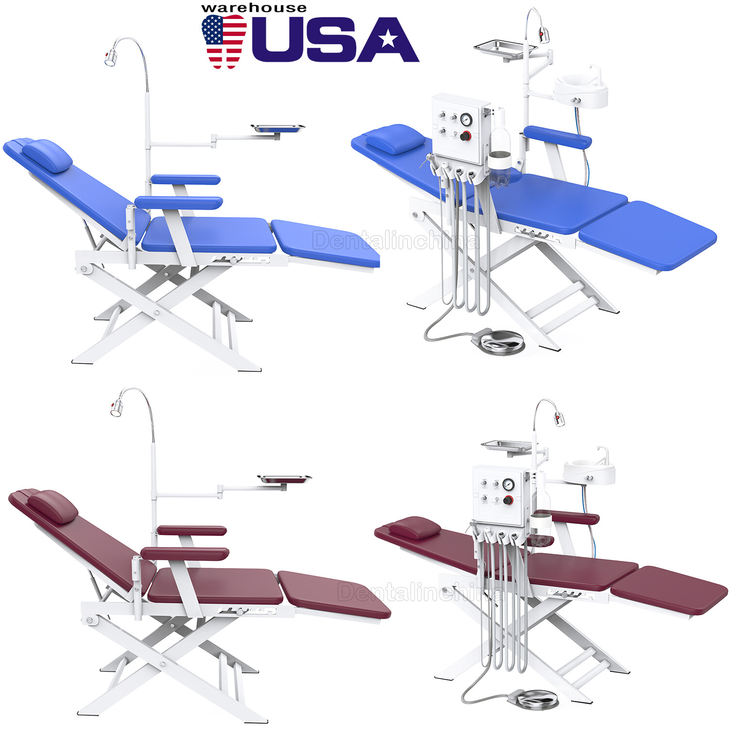 Portable Dental Mobile Folding Chair w/ Air Turbine 4Hole+Rechargeable LED Light