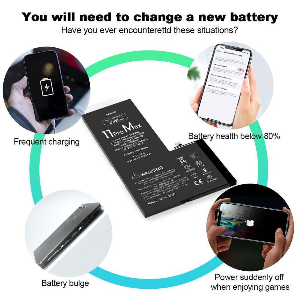 4500mAh Internal Battery Replacement For iPhone 11 Pro Max High Capacity Lot