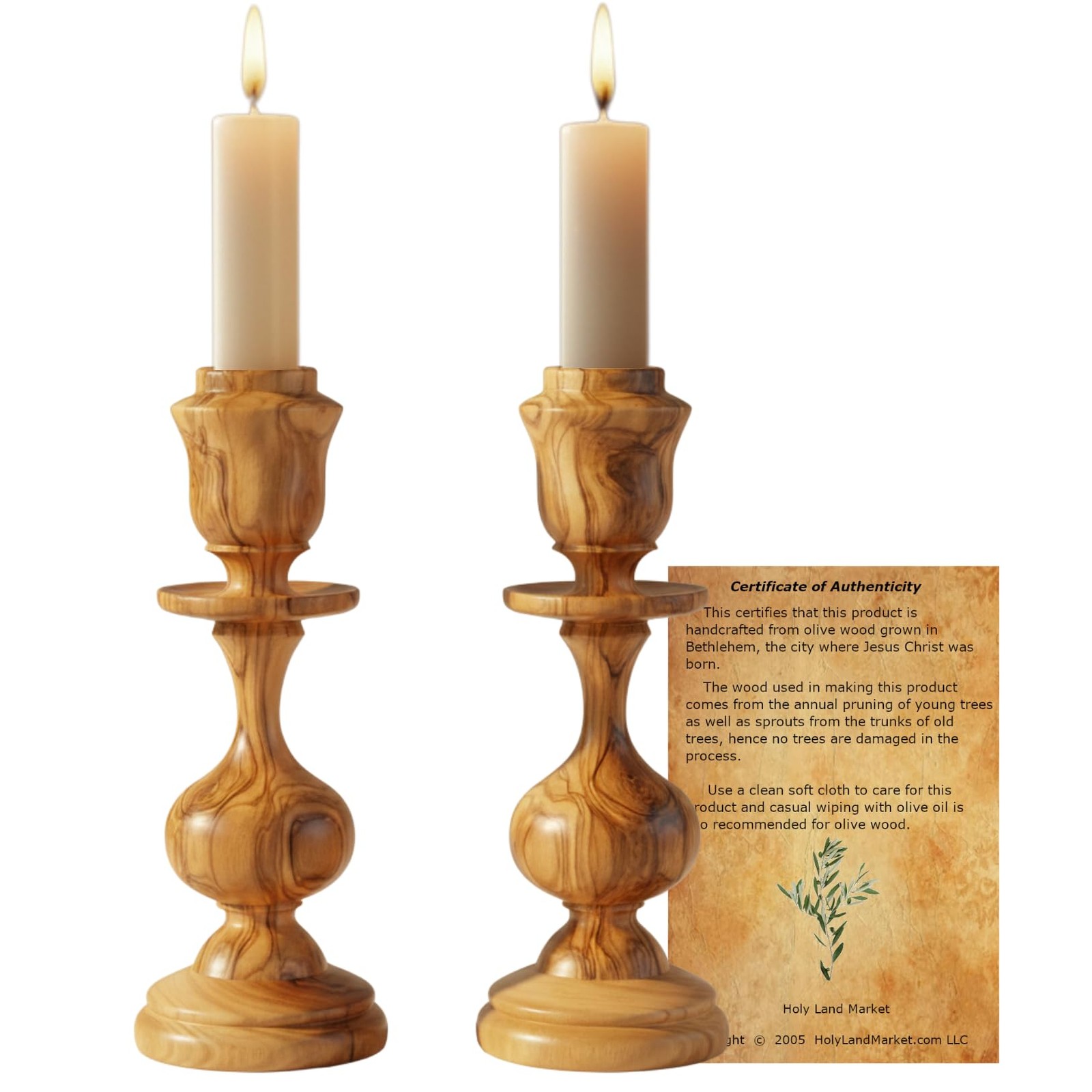 A Pair of Oriental design Olive wood Candle holders or sticks (16 cm or 6.3