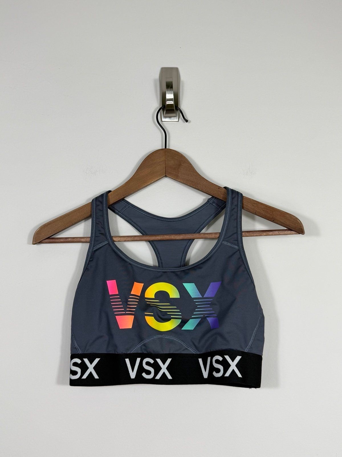 Victoria’s Secret VSX Rainbow Logo Racerback Sports Bra Gray Medium