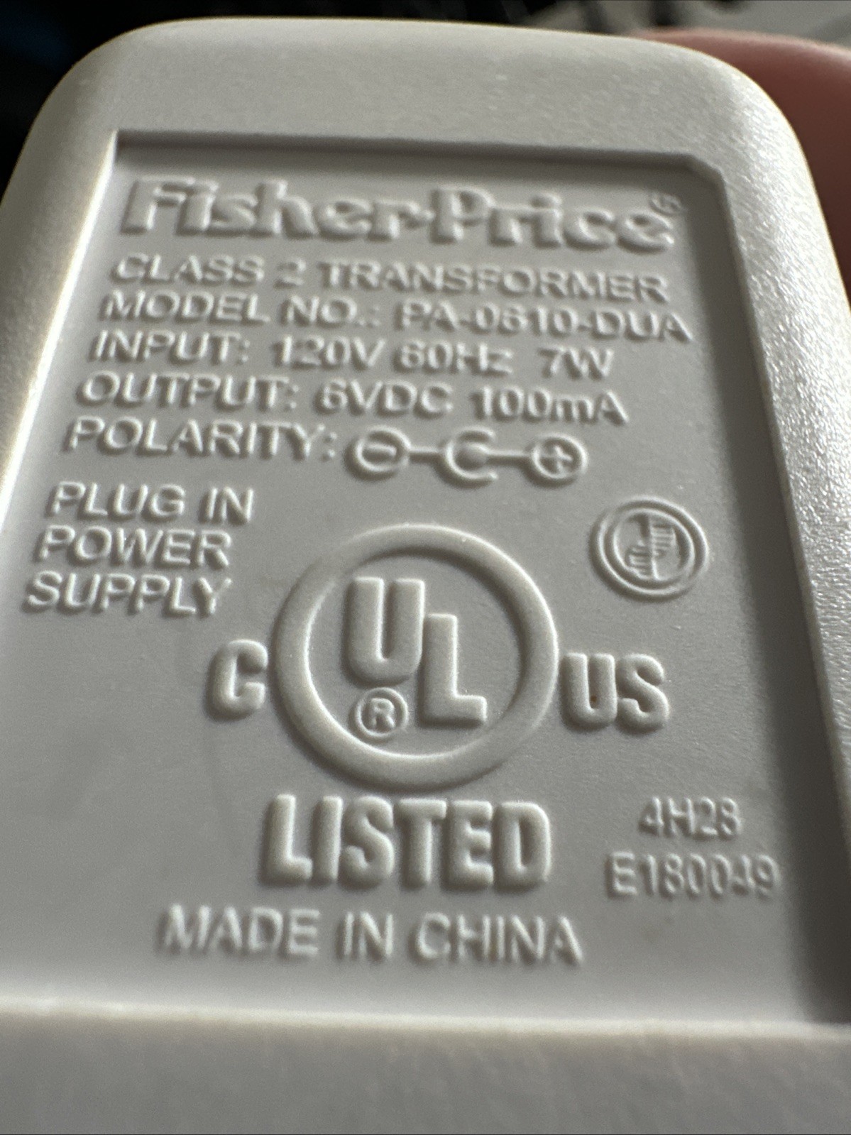 Fisher Price Transformer Power Plug 6V