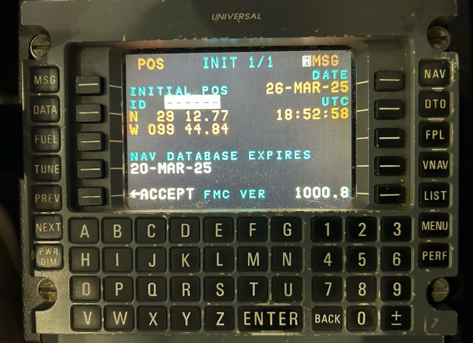 Universal Avionics Control Display Unit UNS-1 - PN 1117-1-104 (As Removed)