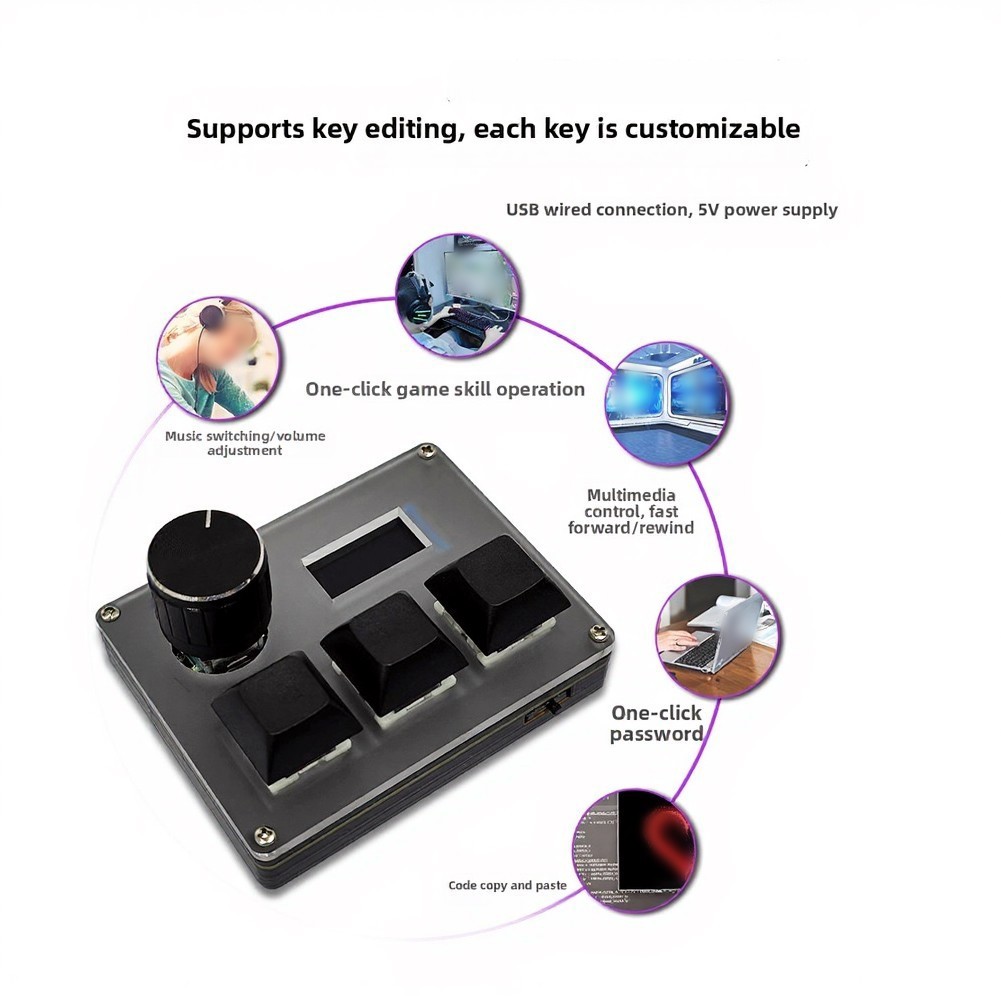 Compact 3-Key LCD For gaming Keyboard for Gamers and Remote Office Workers