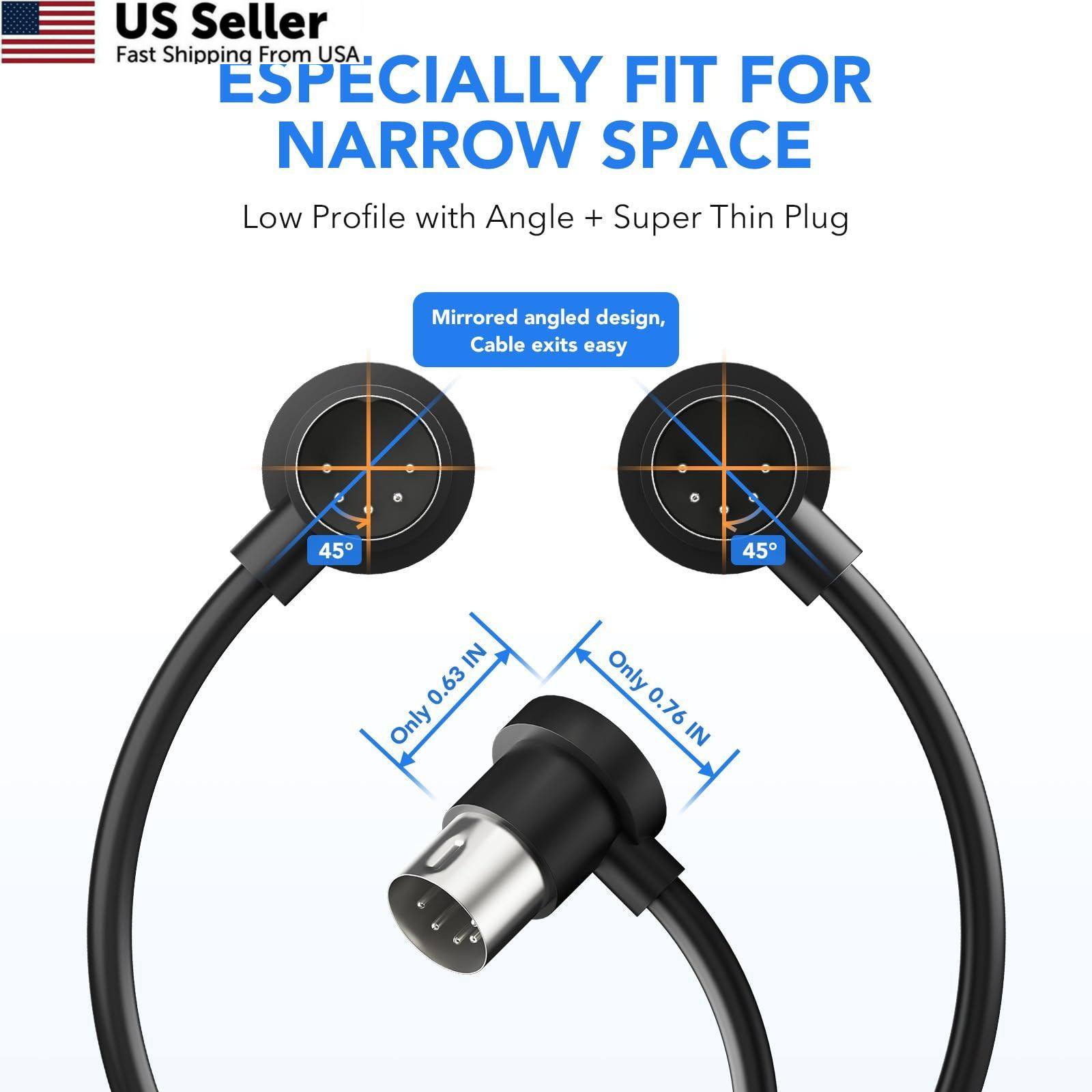 Heams 4 Pack Premium Right Angle MIDI Cable 2FT, Low Profile for 2 FT, Black