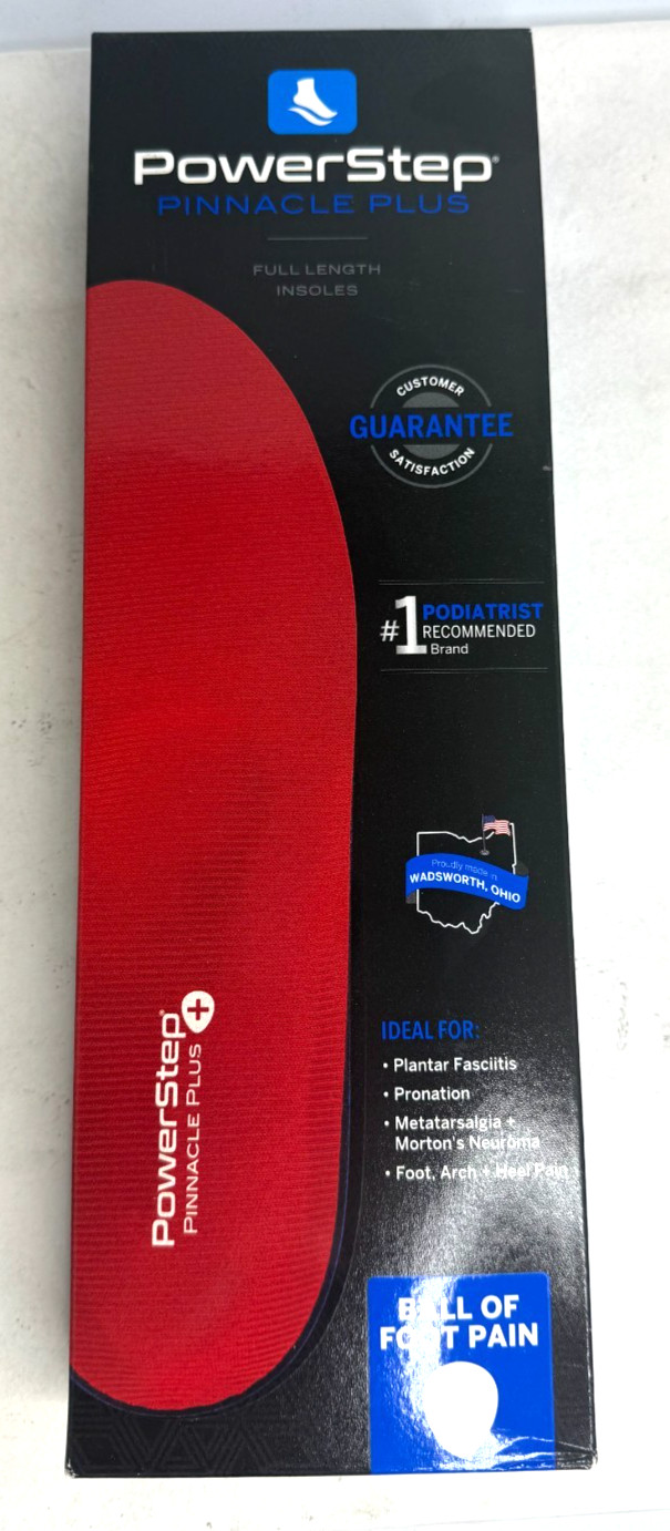 PowerStep Pinnacle Plus Insoles Ball of Foot Pain Relief Men's I/J - 12-13 US