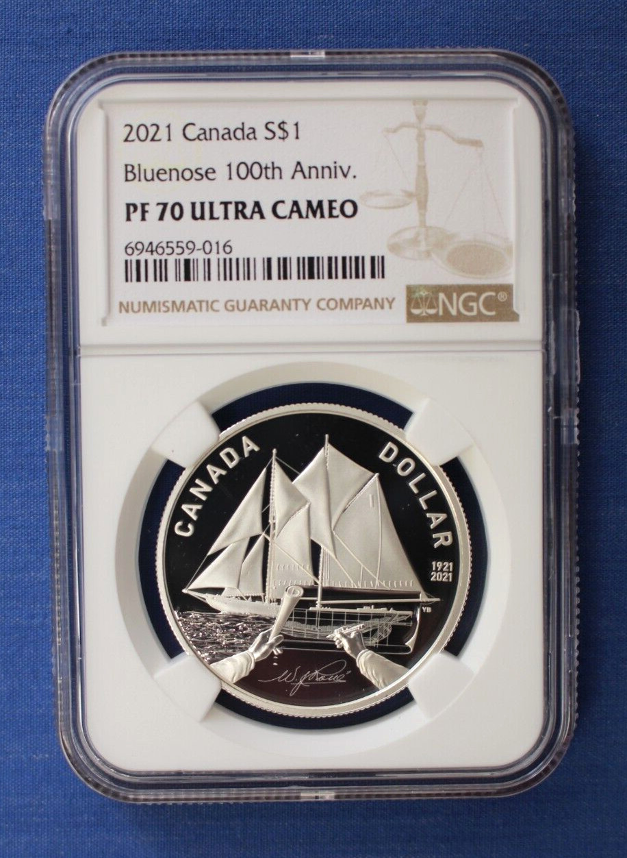 2021 Canada Silver Proof $1 coin "Bluenose Anniversary" NGC Graded PF70 with COA