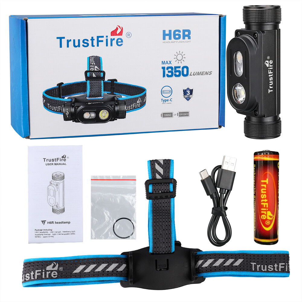 TrustFire 1350LM Rechargeable Headlamp Waterproof Headlight W/Red /Floodlight US