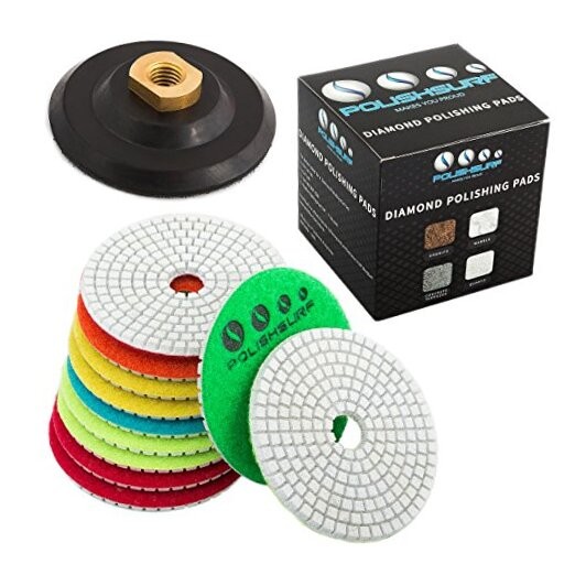 Diamond Polishing Pads 4 inch Wet/Dry Set of 11+1 Backer Pad for Granite