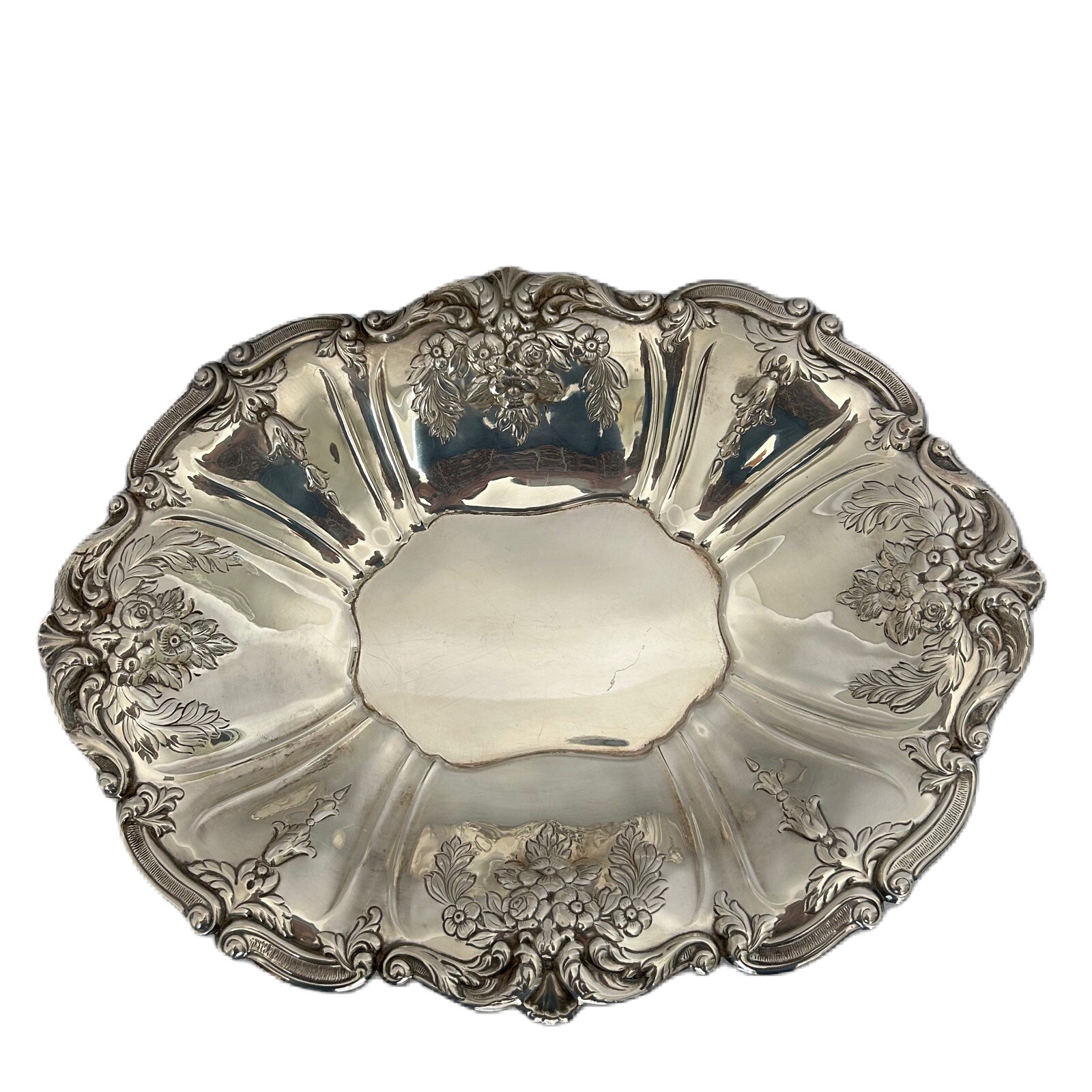 Eton Vintage Oval Vegetable Bowl Footed Silverplate Repousse Victorian Floral