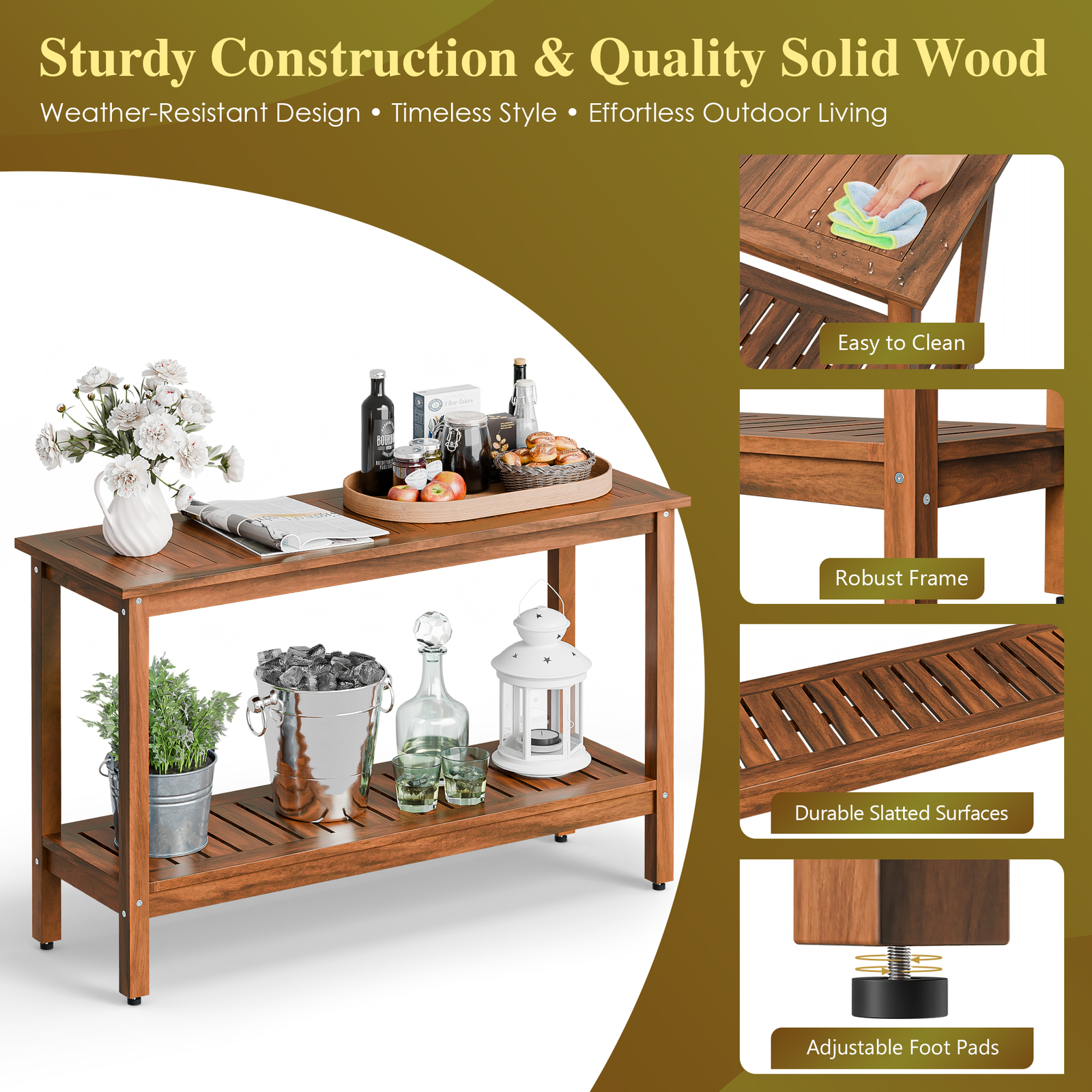 48in Console Table In/Outdoor Multifunctional Buffet Bar Storage Organizer