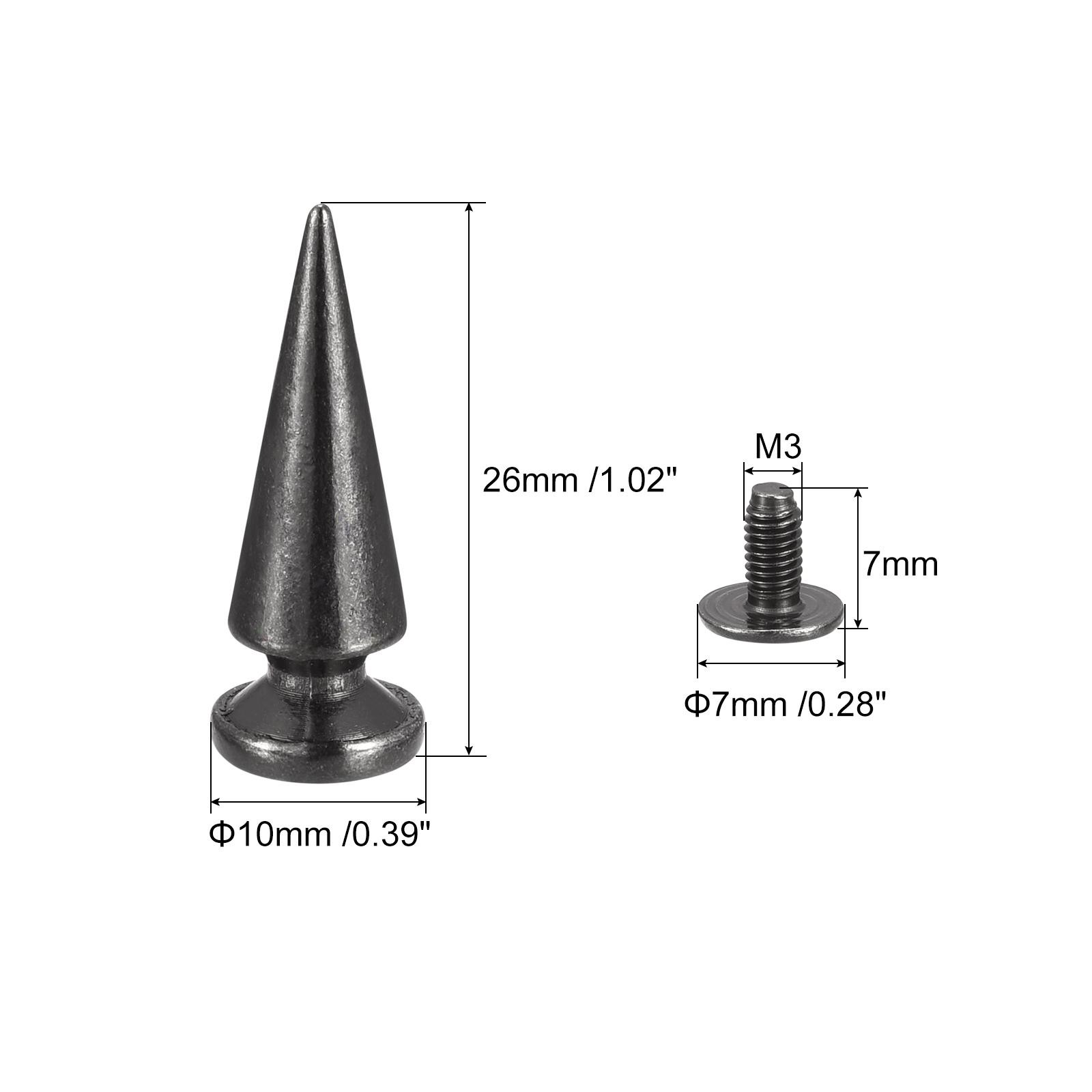 10x26mm Screw Back Rivets, 30 Sets Solid Leather Studs for DIY Black