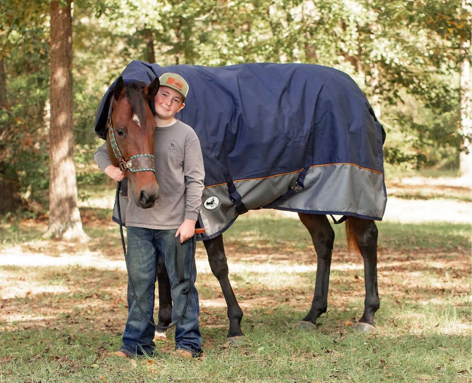 Jeffers Econ Plus Combo Neck Heavy Wt T/O Blanket, Navy/Gray