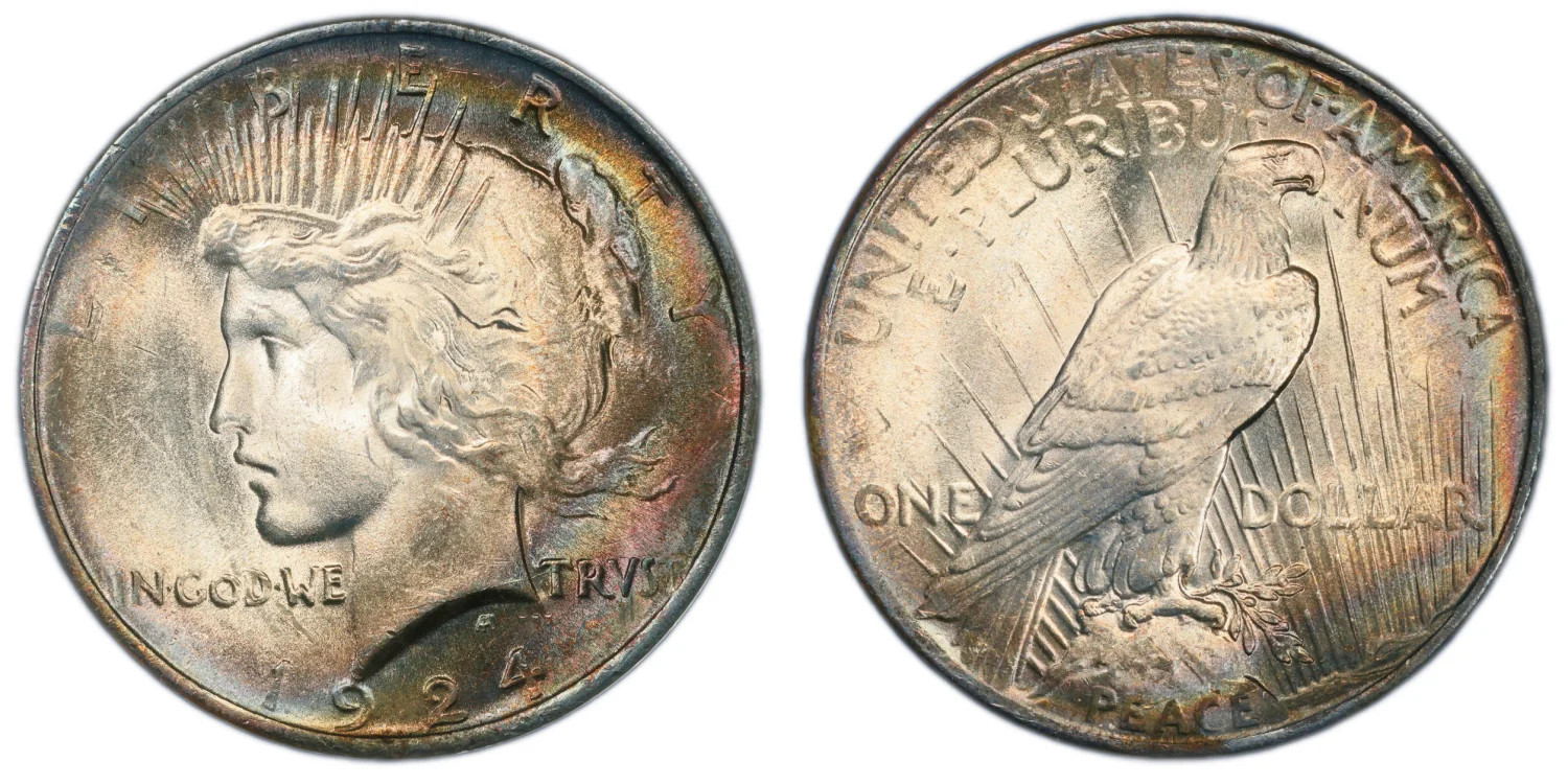 1924 NGC Fatty MS63 Rainbow Toned Peace Silver Dollar 314473-078