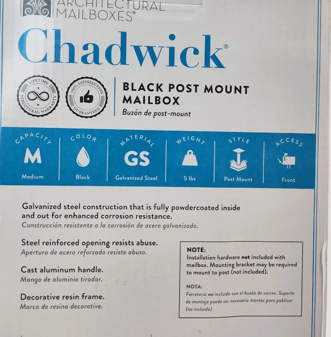 Architectural Mailboxes Black Post Mount Mailbox Rust-Resistant Galvanized Steel