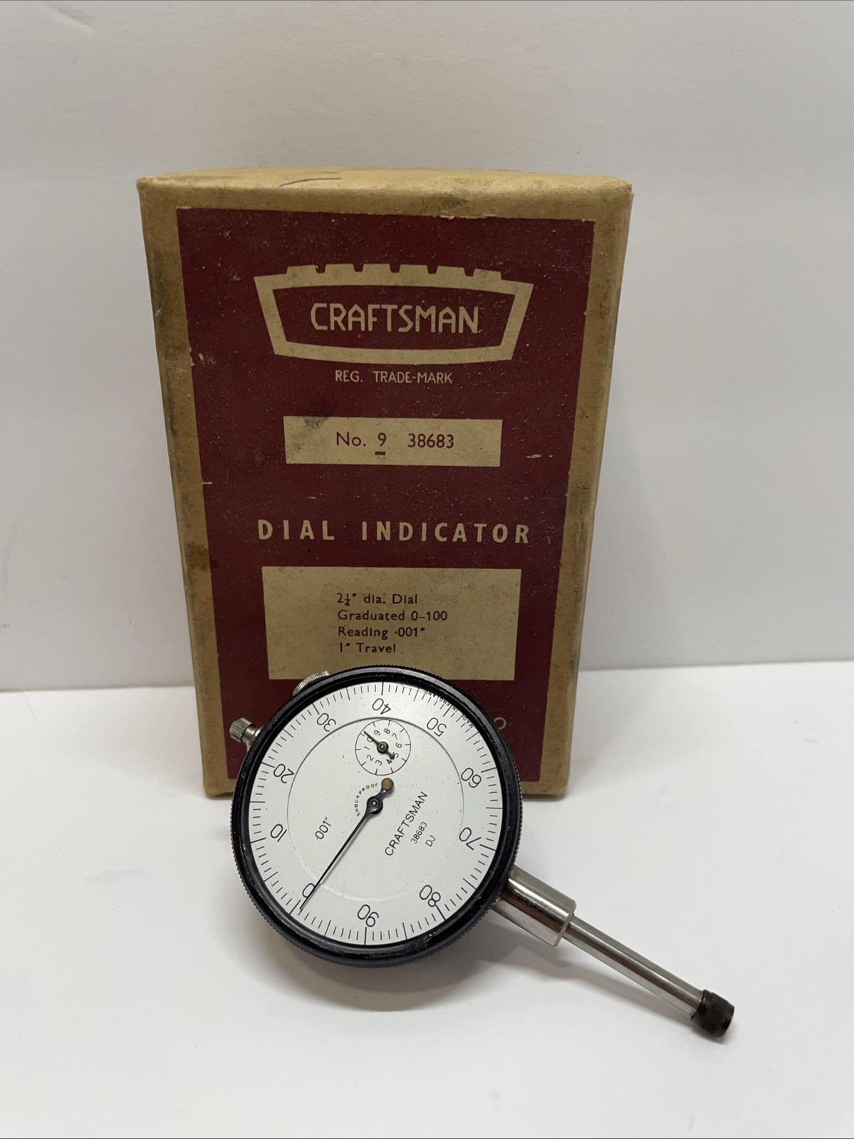 Beautiful Craftsman Dial Indicator No.9 38683 2 1/4 dia. Dial Graduated  .001"