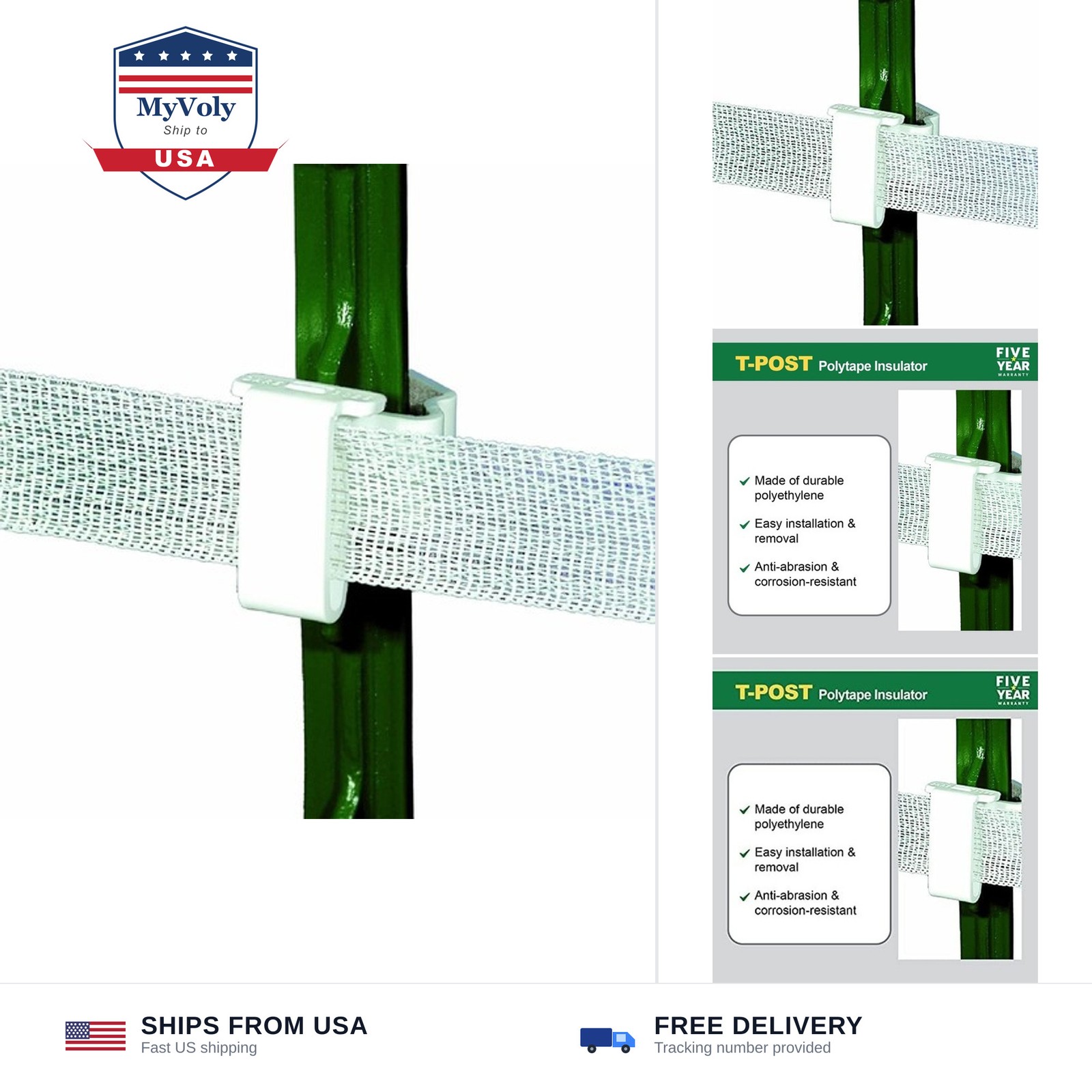 Safe-Fence White T-Post Polytape Insulator - TP-25 Electric Fence Insulators ...
