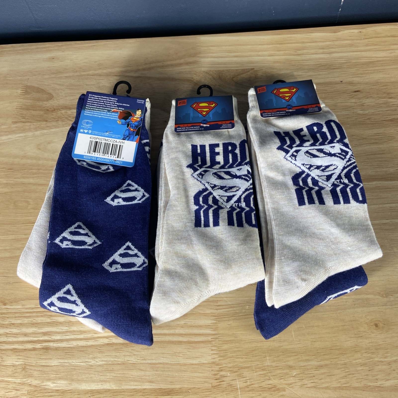 Superman Socks Mens Size 6-12 Super Hero 6 Pairs Total