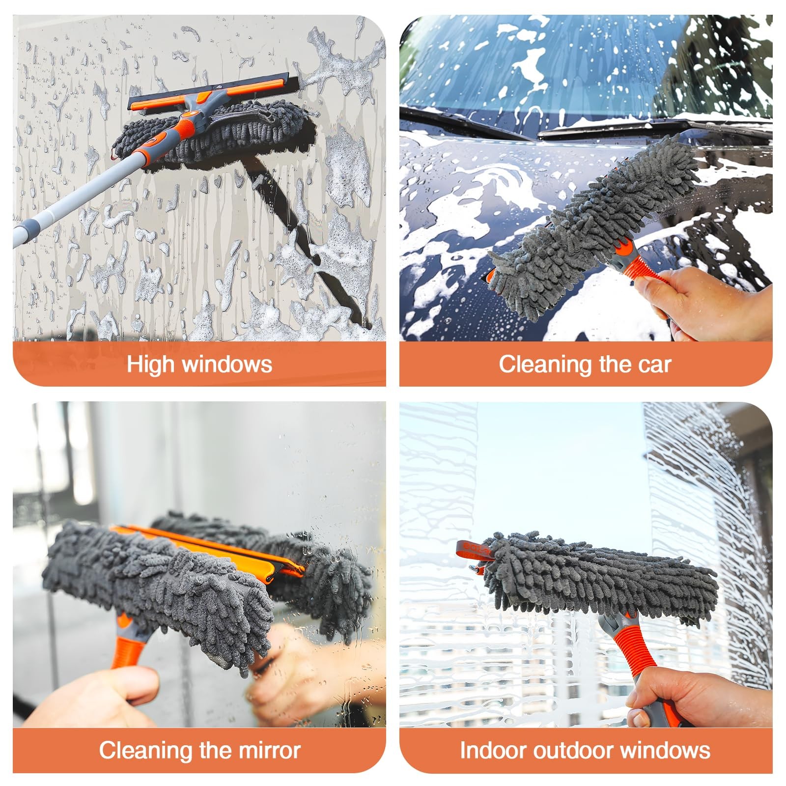 Eazer 89'' Squeegee Window Cleaner 2 in 1 89in, Orange, Gray, Silver