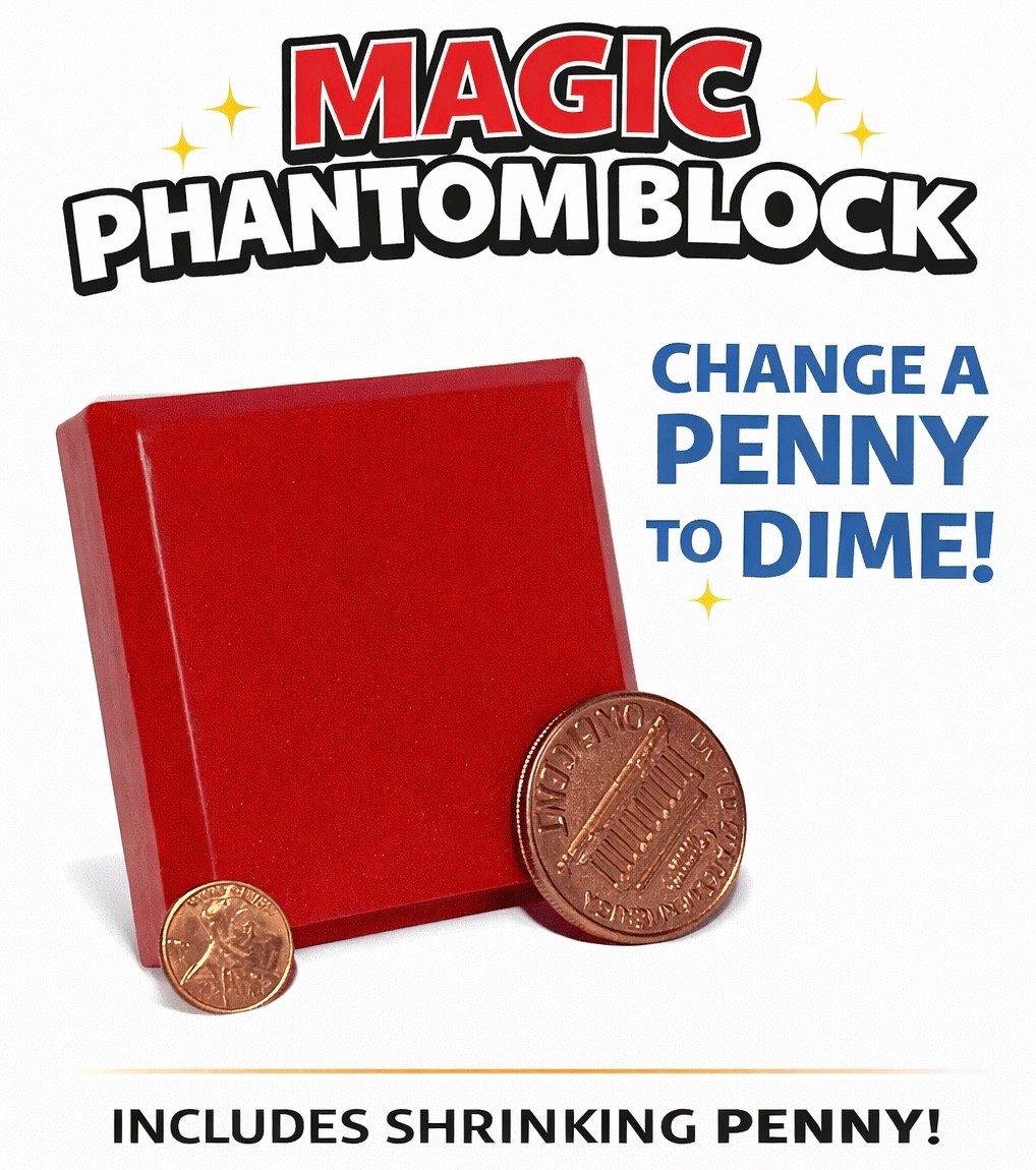 PHANTOM PENNY TO DIME MAGIC TRICK Mini Shrinking Vanishing Pocket Set Block Coin