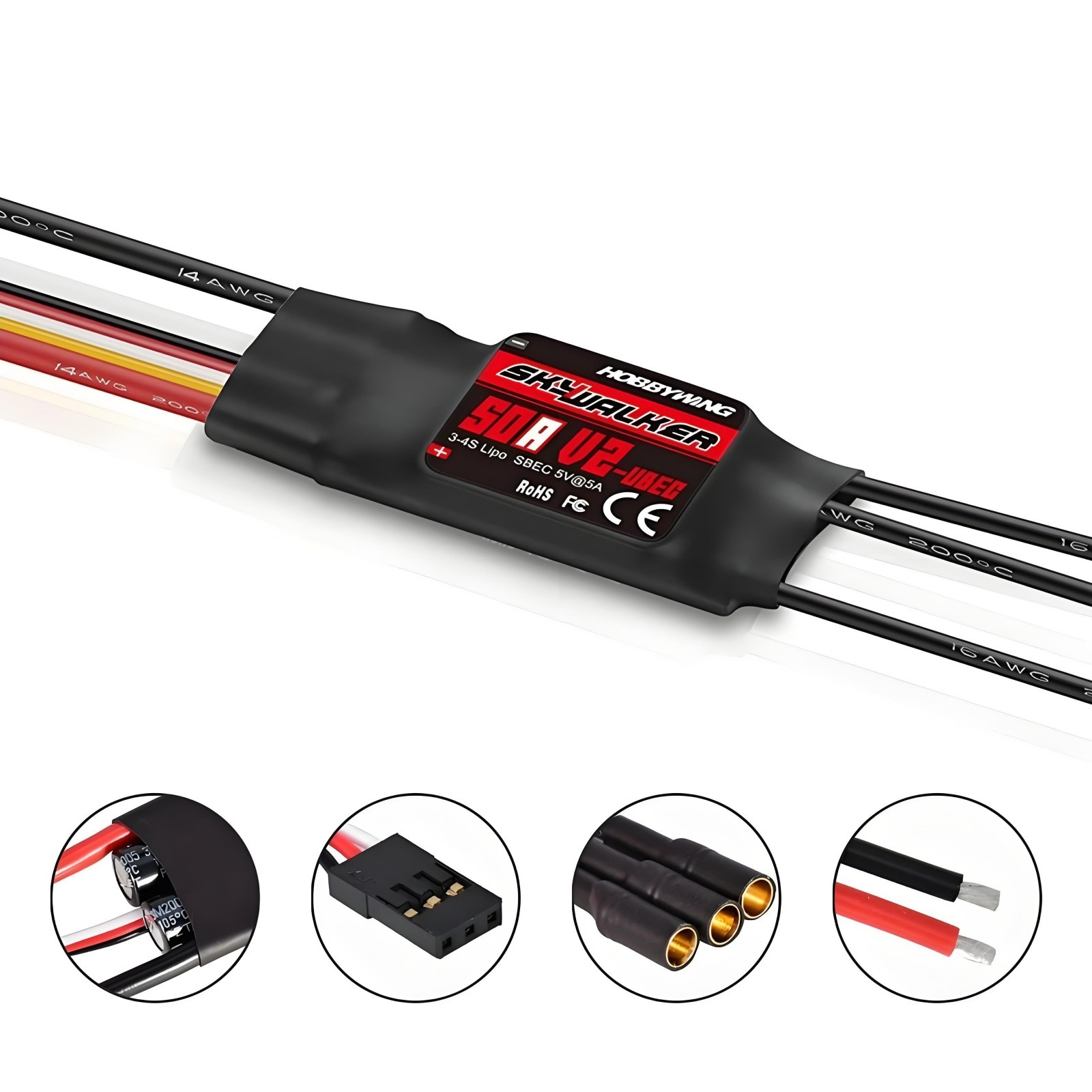 Hobbywing Skywalker 50A V2 Brushless ESC 3-4S for RC Plane Helicopter