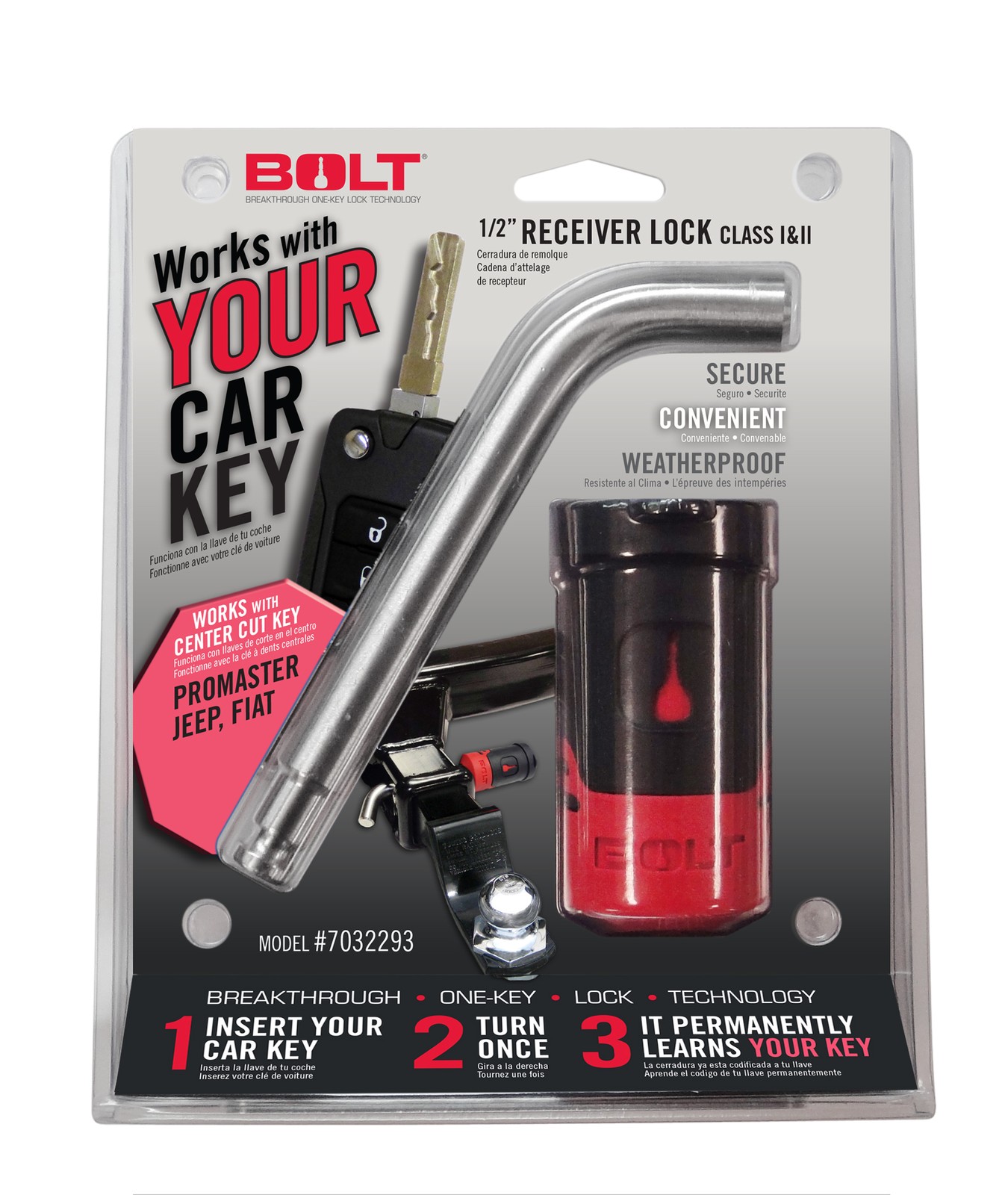 BOLT for 1/2 In. Receiver Lock Jeep Center Cut 7032293