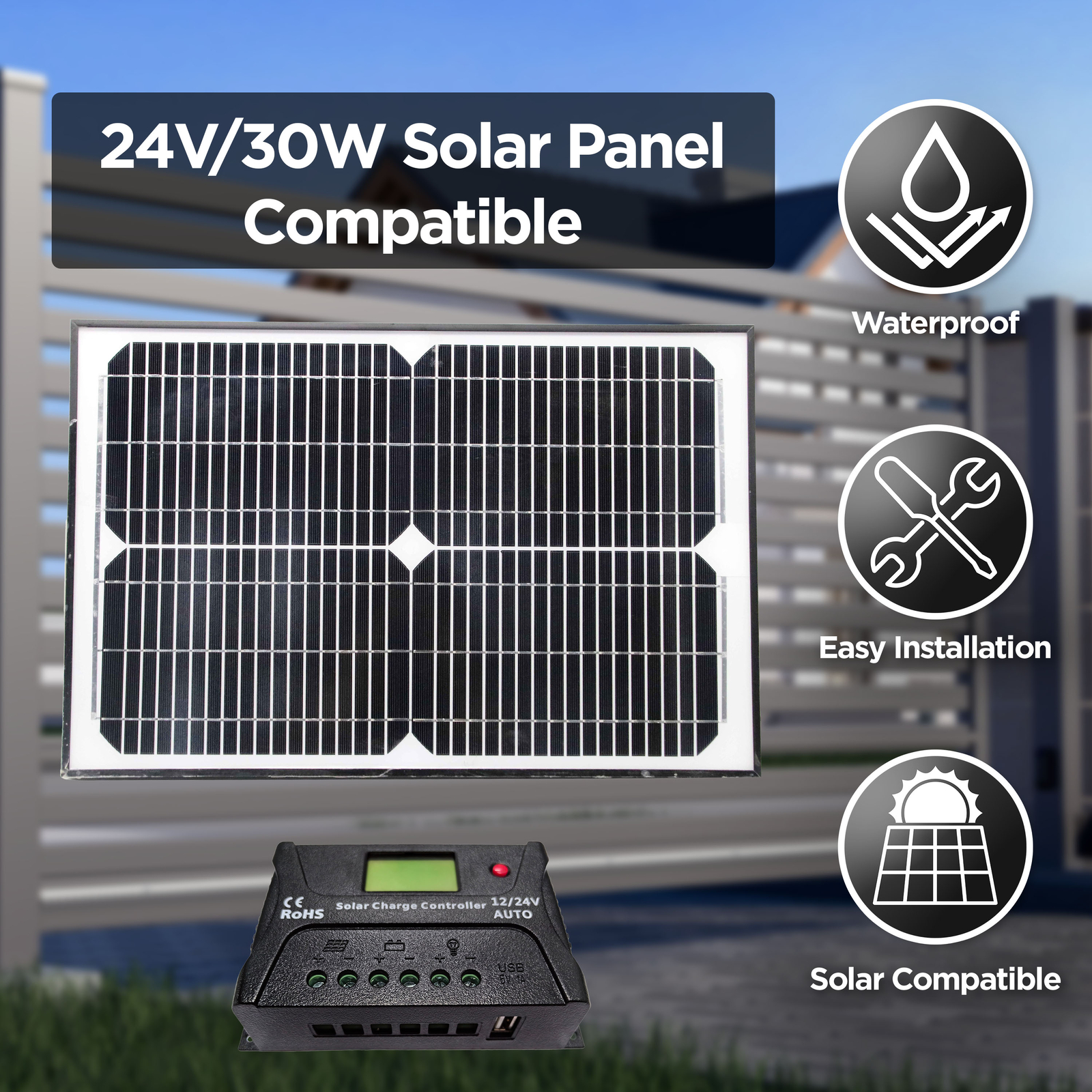 ALEKO Full Solar Kit ETL Listed Swing Gate Opener for Dual Gates up to 1320 lb