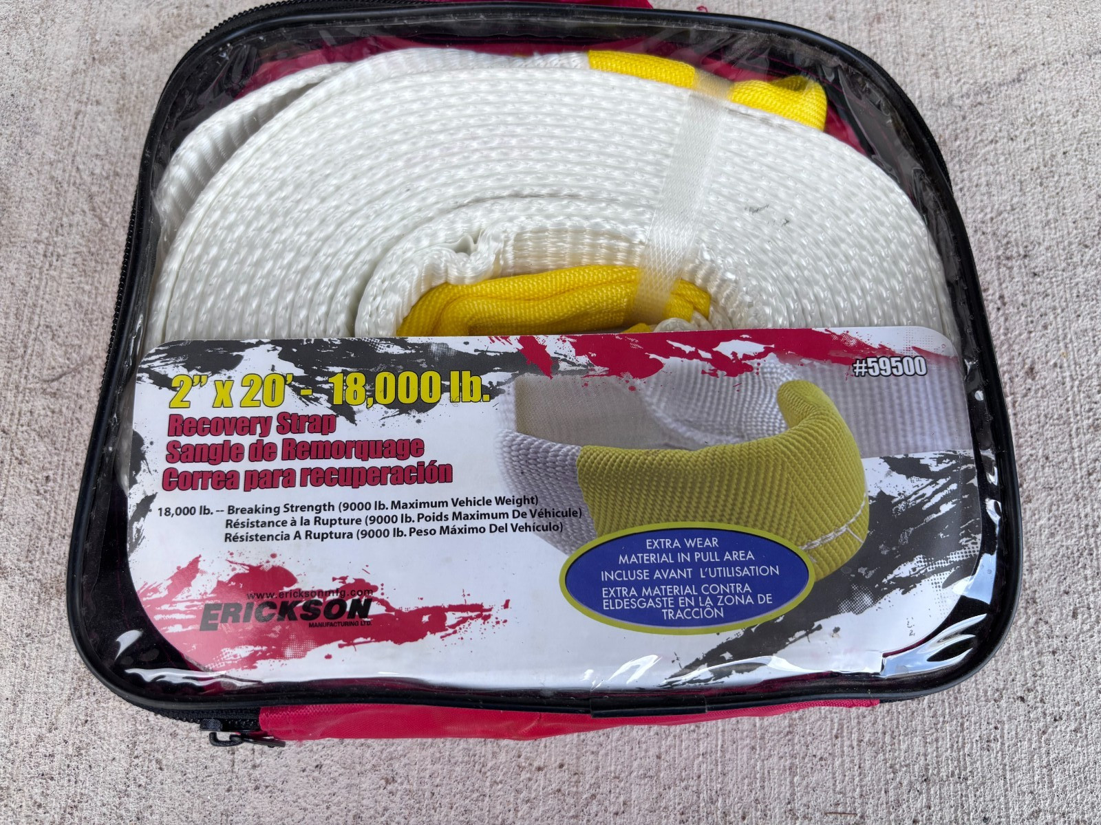 Erickson 59500 White 2" x 20' Recovery Strap, 18,000 lbs Breaking Strength, NEW