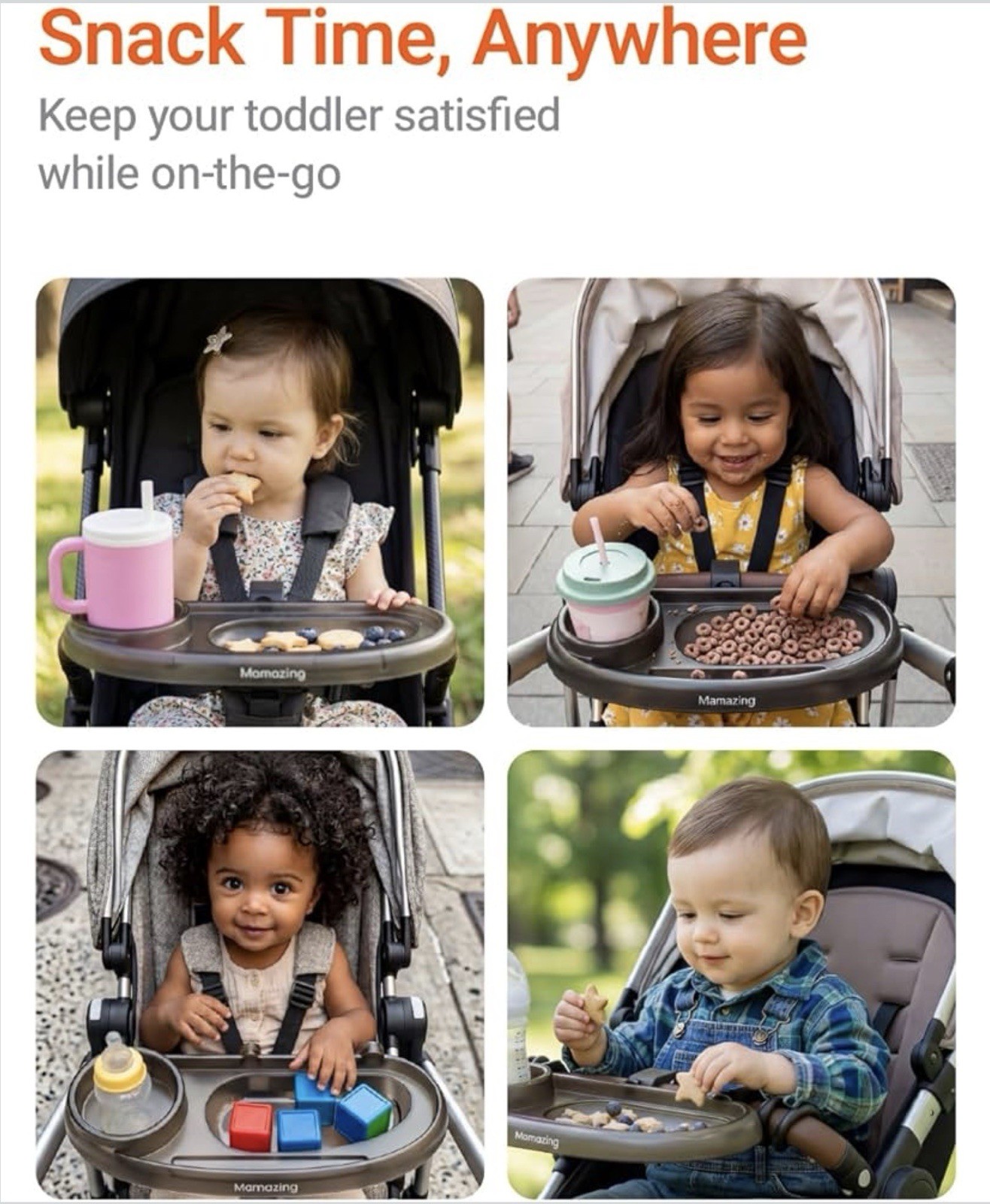 3-in-1 Universal Stroller Accessory Snack Tray with Cup & Phone Holder
