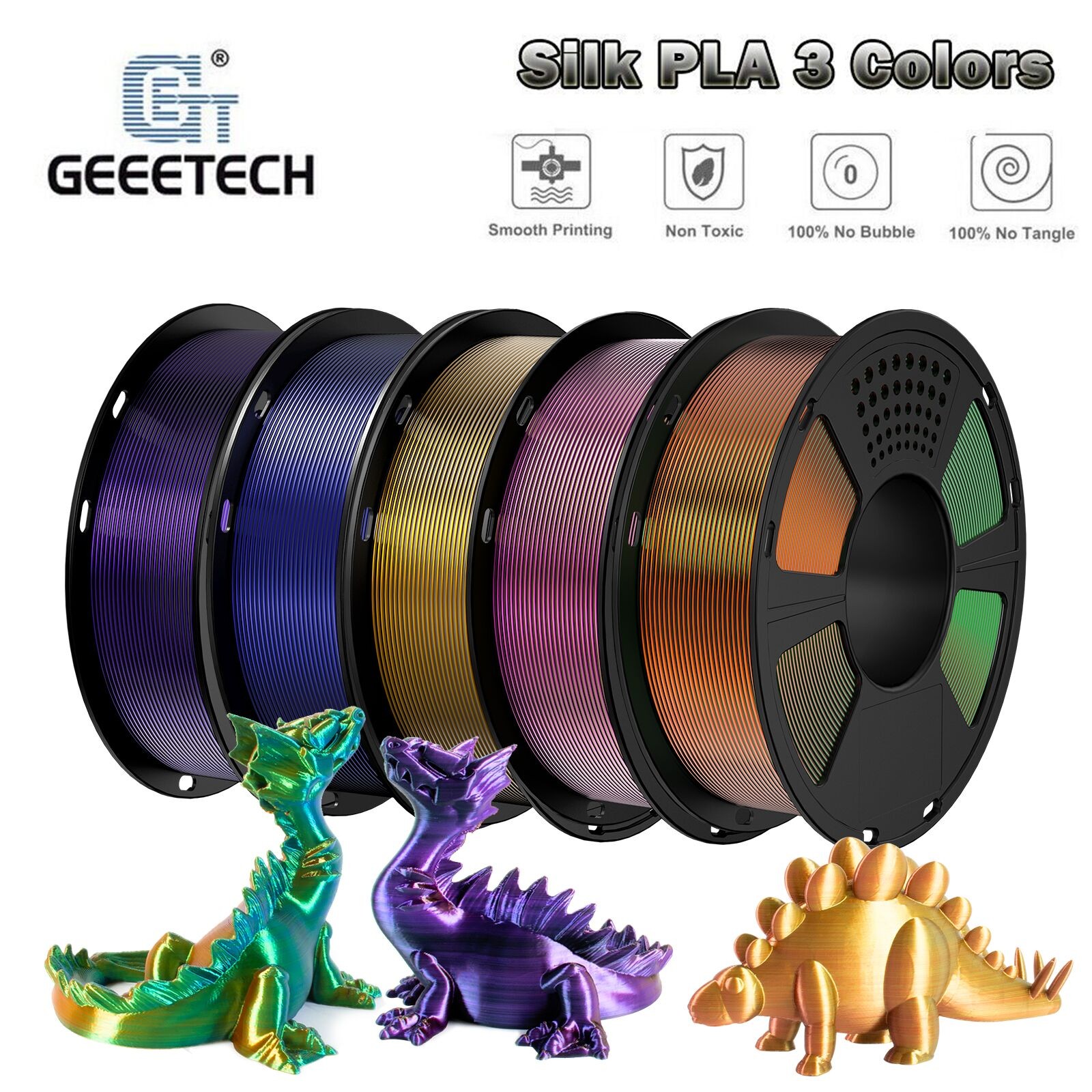 Geeetech 3D Printer Filament Silk PLA Dual Color 1.75mm 1KG/roll Consumable New