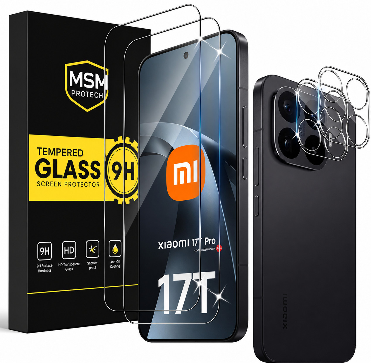 2x protective glass (screen + camera) for Xiaomi 17T Pro with bulletproof film full 9H