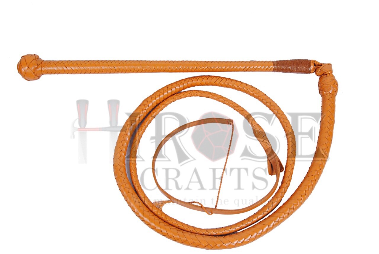 6 Ft TAN BROWN STOCKWHIP, DOUBLE BELLY GENUINE LEATHER QUALITY STOCK WHIP