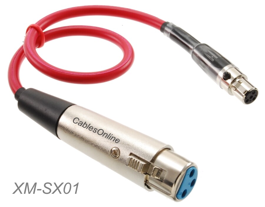 1ft Mini XLR 4-Pin TA4F F to 3-Pin XLR F Shure Bodypack Transmitters Mic. Cable
