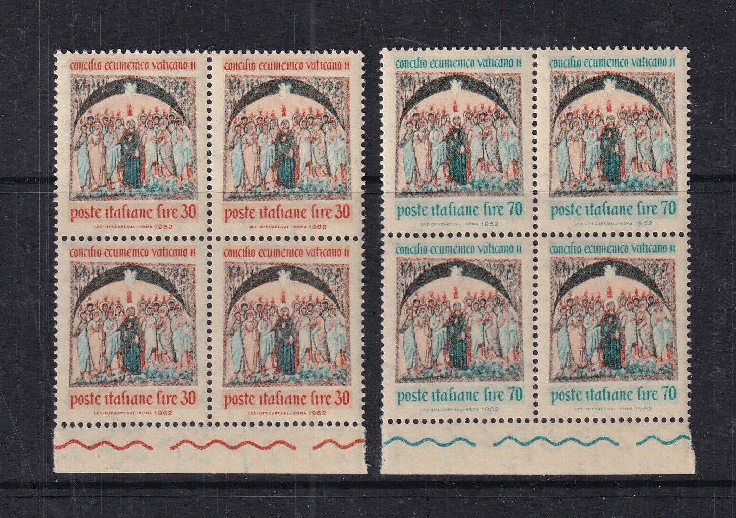 Italy Mint Stamps in Blocks of 4 w/margin Sc#866-867 MNH