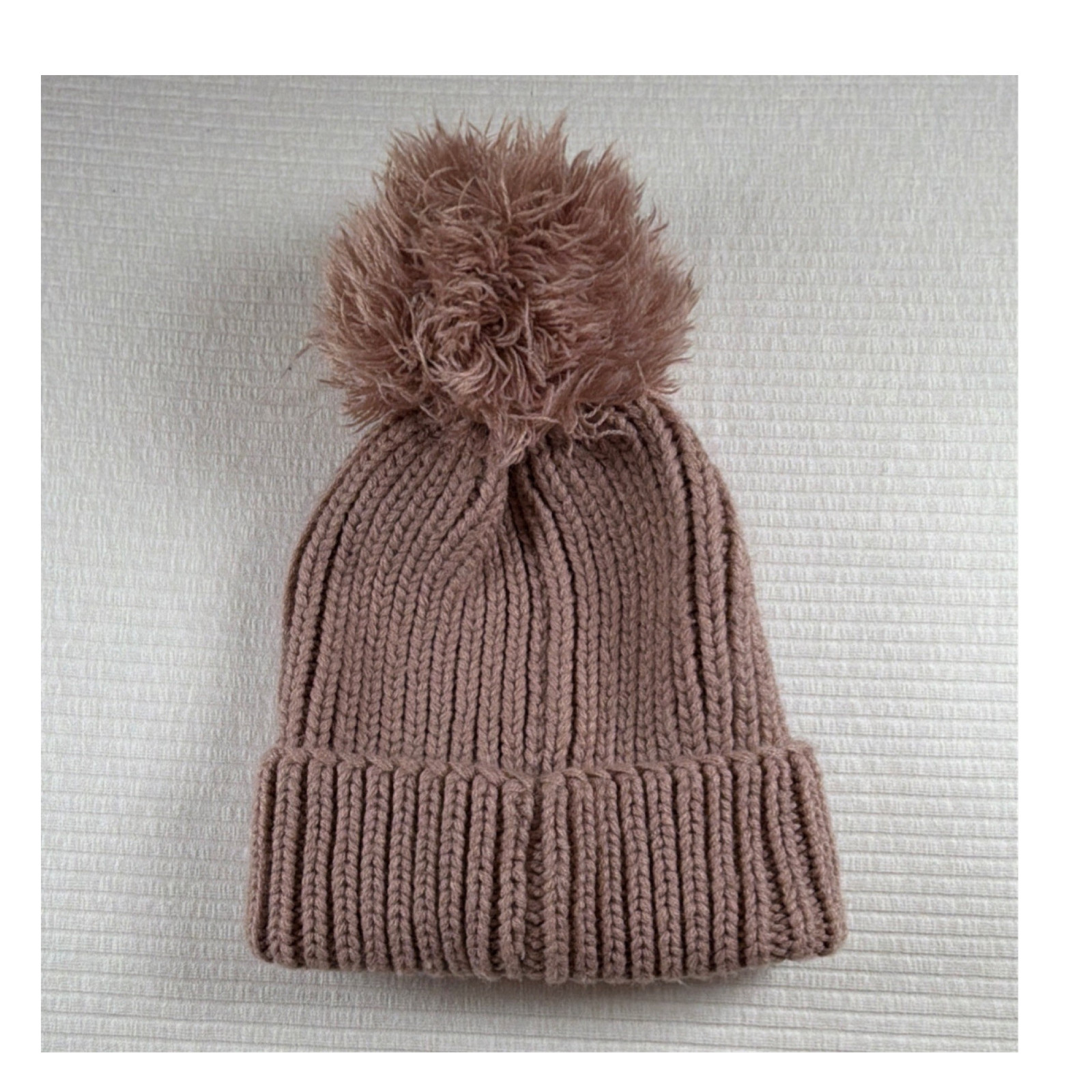 Steve Madden Taupe Knit Pom-Pom Beanie Acrylic Women's Hat One Size 061