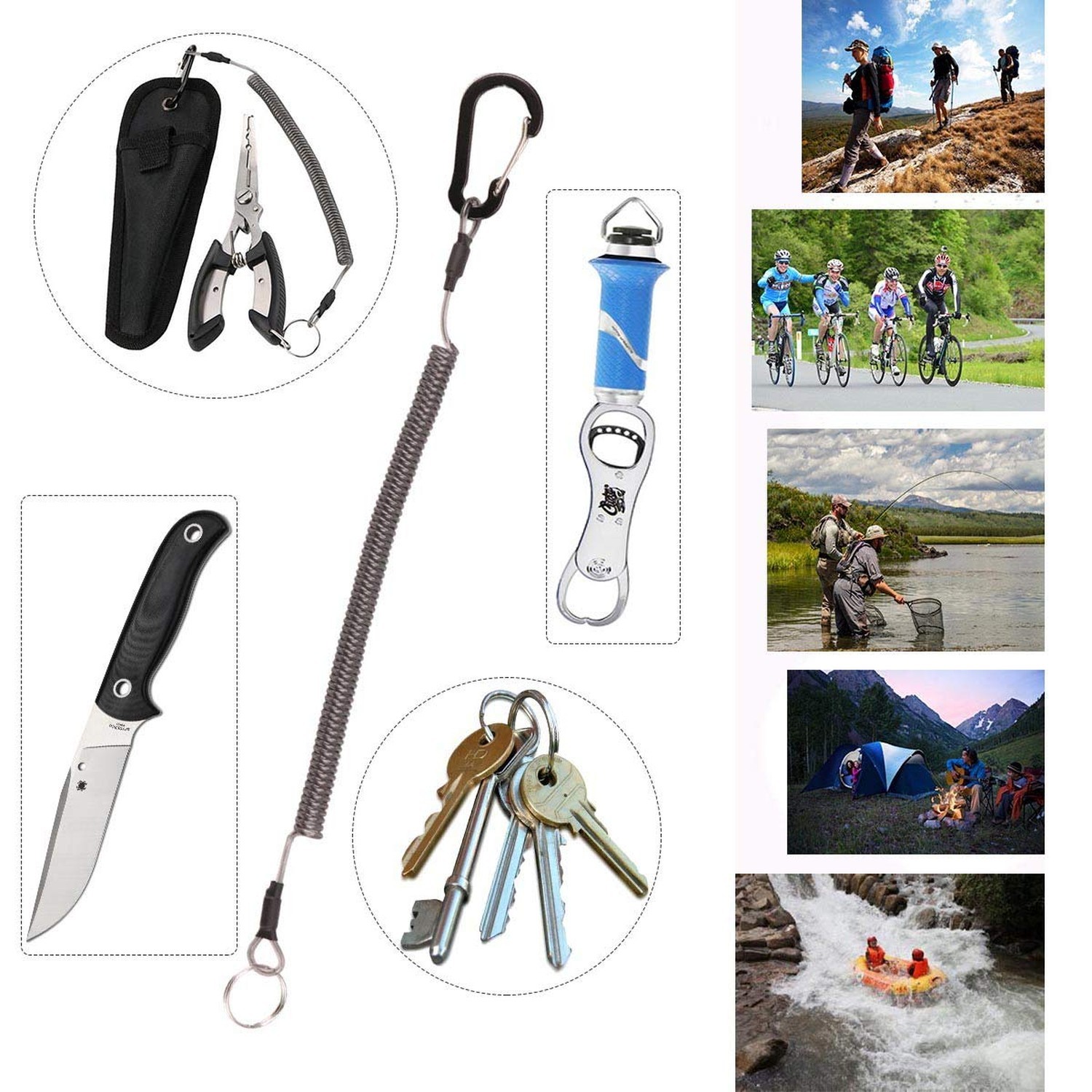 Fishing Lanyard (10Pcs) Retractable Safety Coiled Tether with Carabiner and S...