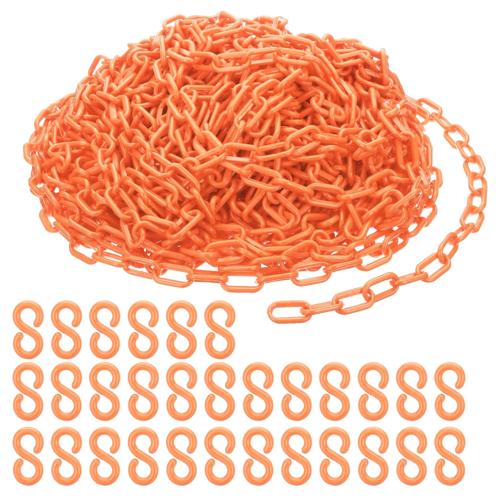 PATIKIL Plastic Chain Links, 140 Feet Safety Chains, Orange Plastic Chains La...