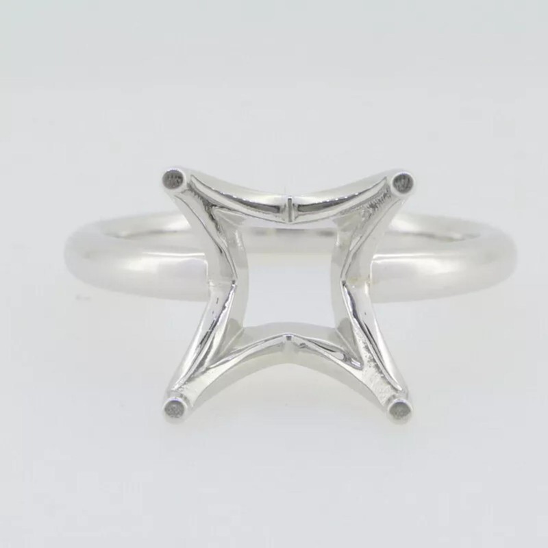 Solitaire 8MM Square Shape Semi Mount Ring 925 Sterling Silver Ring For Women